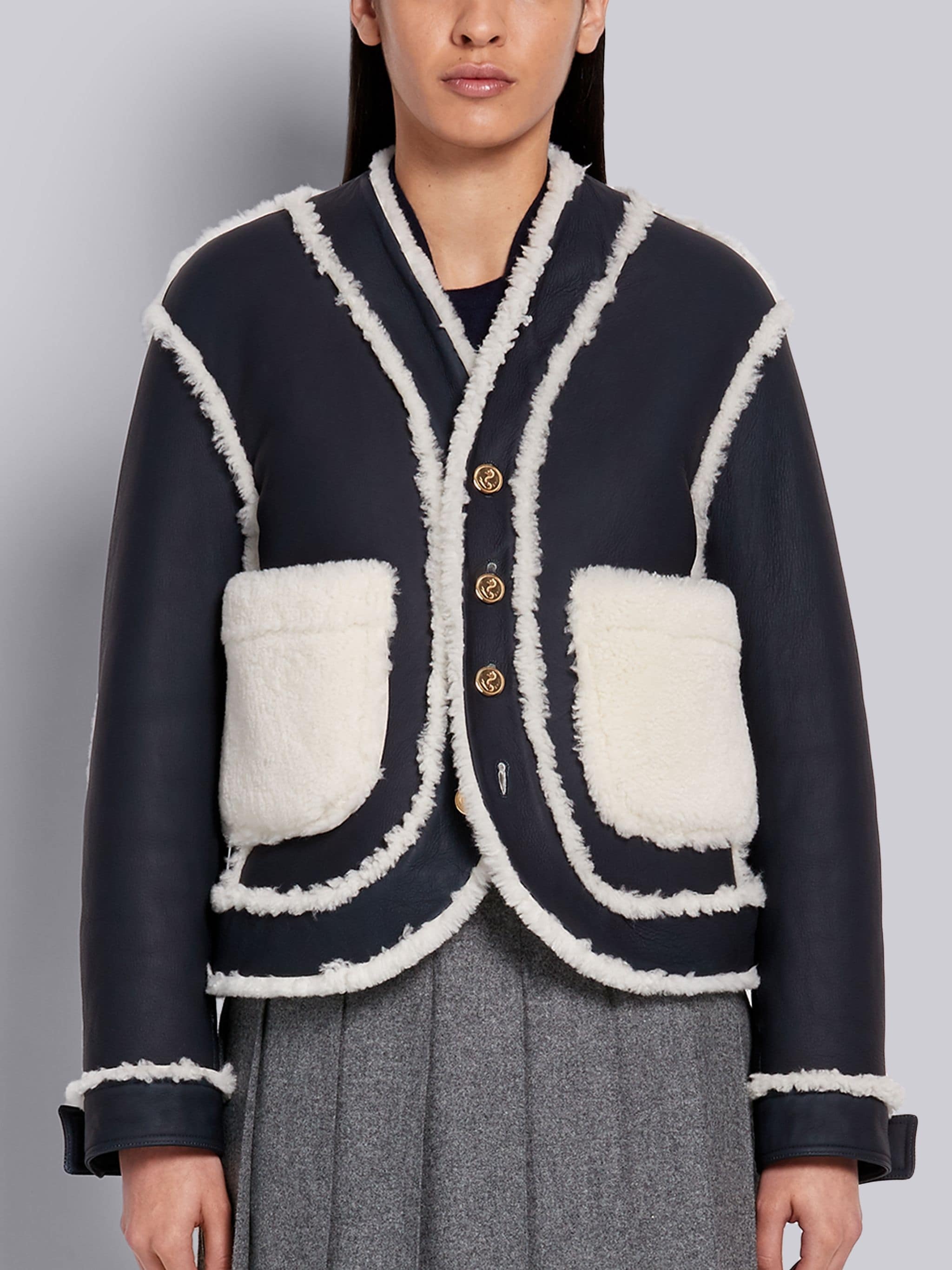 White Shearling Reversible Dropped Shoulder Cardigan Jacket - 1