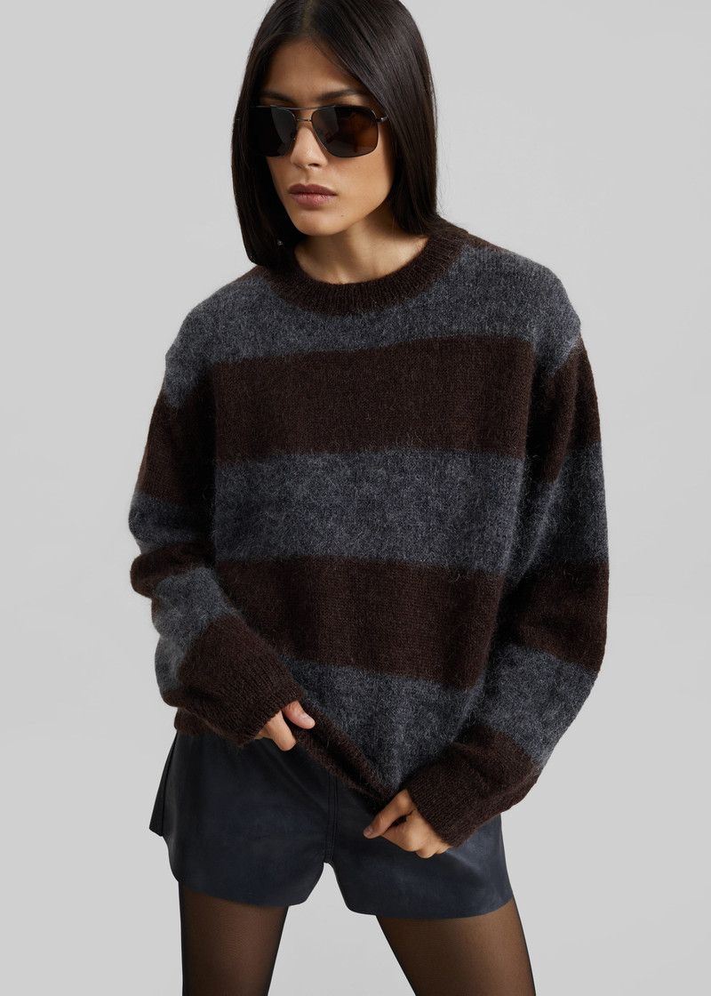 Gimel Mohair Sweater - Grey/Brown Stripe 6