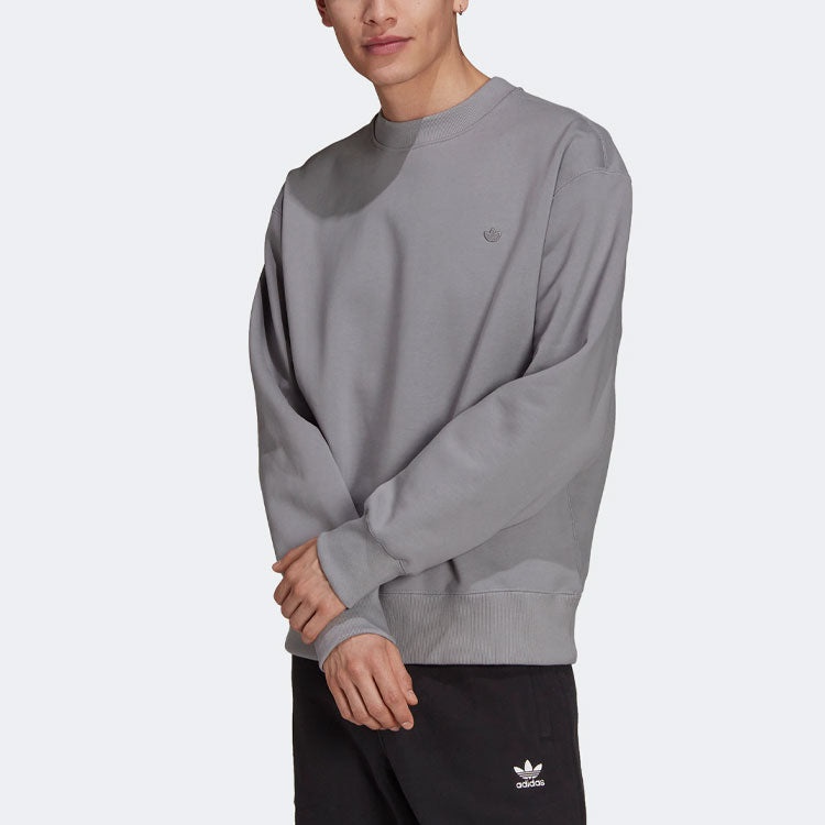 Men's adidas originals C Crew Logo Micro Mark Solid Color Round Neck Pullover Casual Gray H09175 - 2