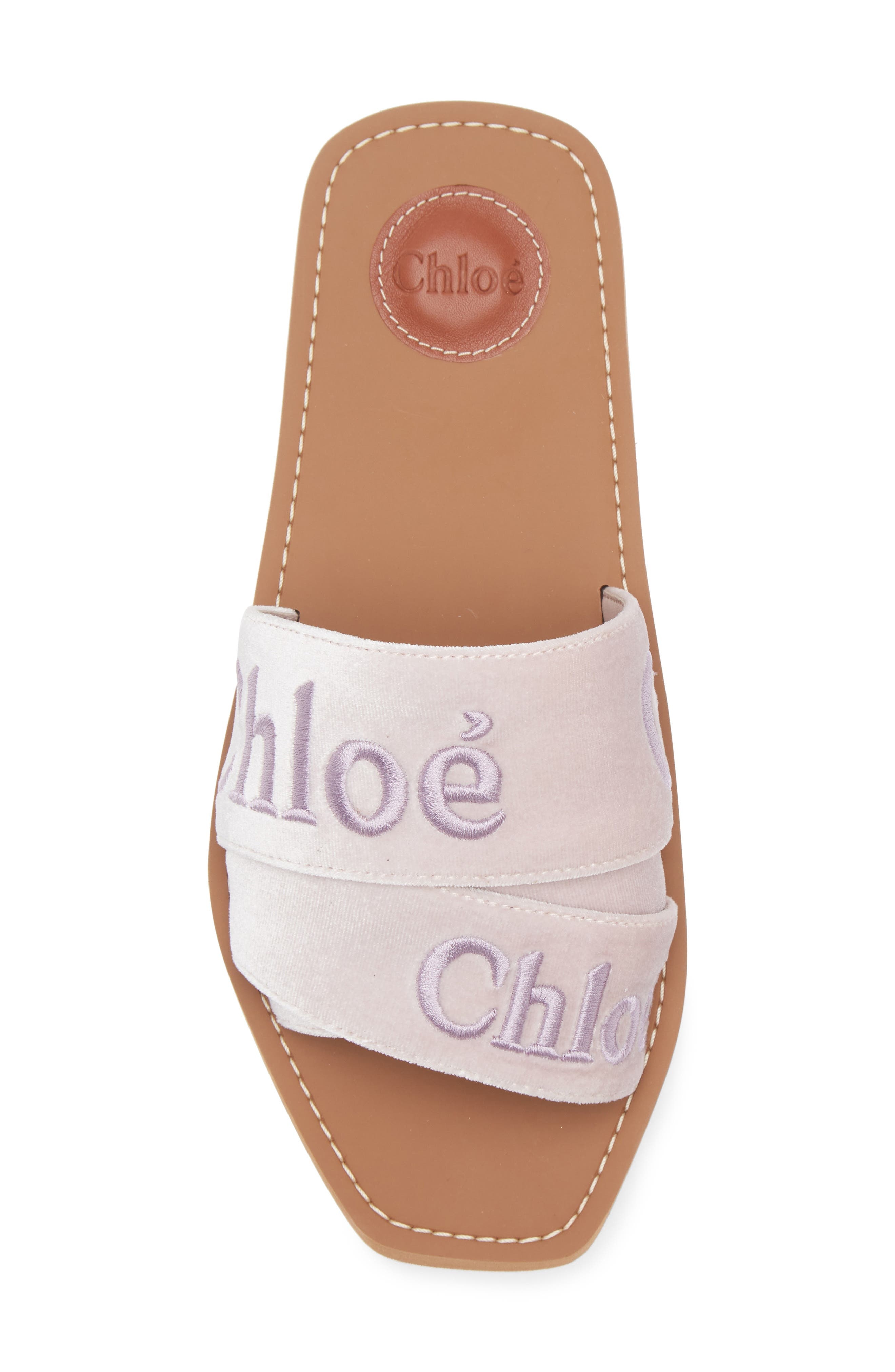 Chloé Woody Logo Velvet Slide Sandal in Light Rosewood at Nordstrom - 5