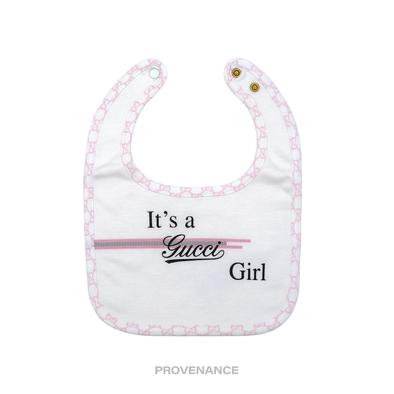 Gucci "It's a Gucci Girl" Baby Bib - White/Pink - 1