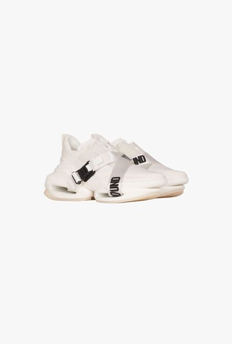 Balmain x Dogpound -White leather and knit B-Bold low-top sneakers with straps 2
