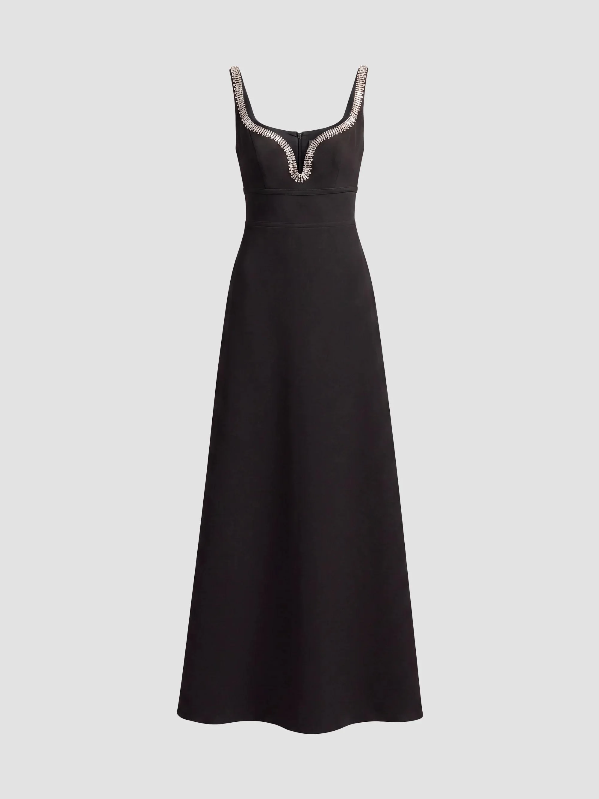 Women's Crepe Rhinestone-Trim Sleeveless Gown - Black - 1