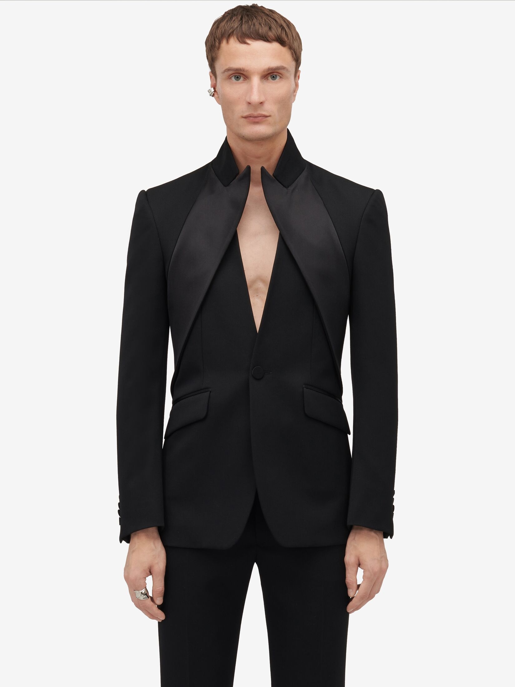 Men's Twisted Lapel Tuxedo Jacket in Black - 5