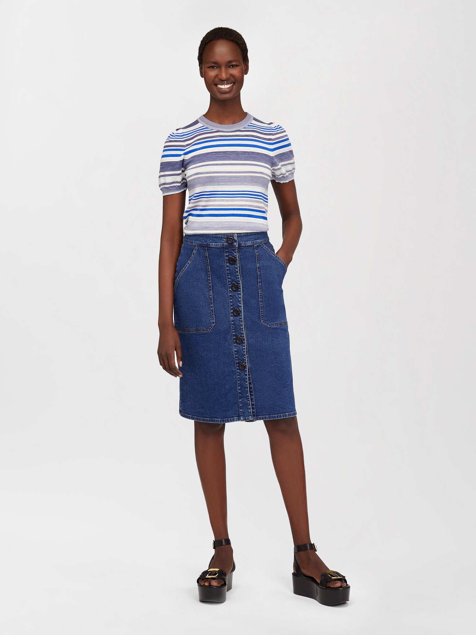KNEE-LENGTH DENIM WHO SKIRT - 4
