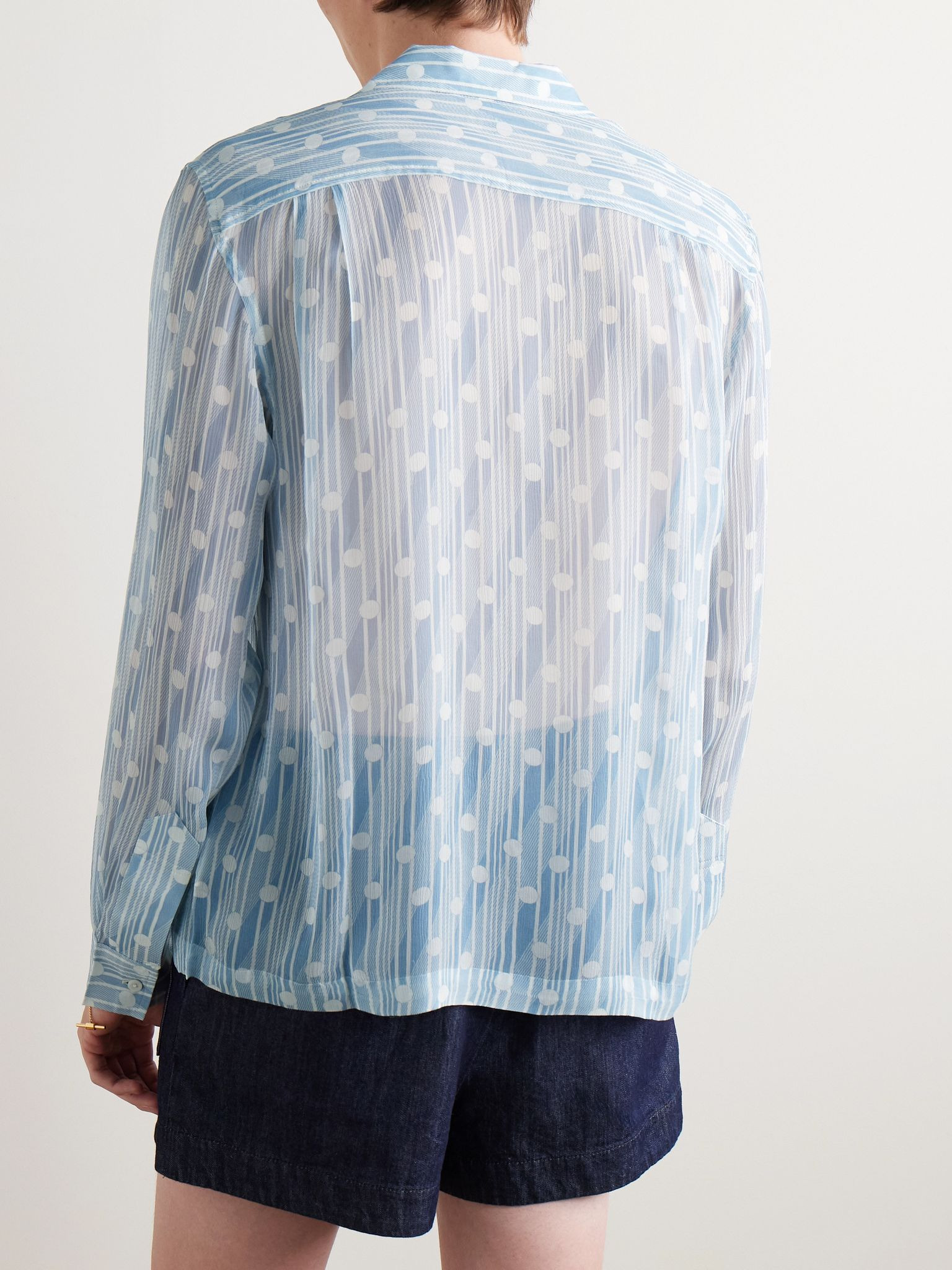 Meridian Camp-Collar Printed Silk-Chiffon Shirt Light blue - 3