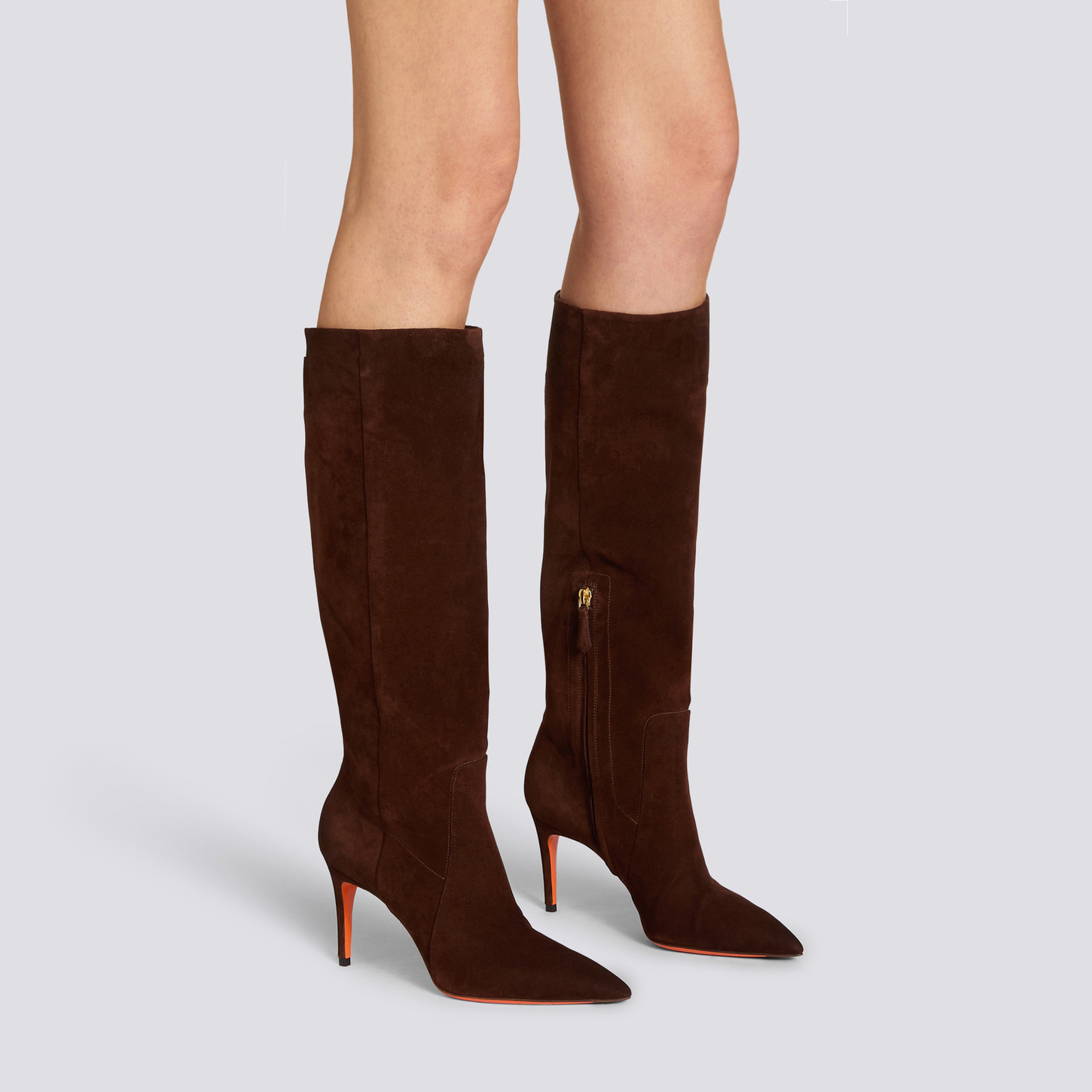 Women's dark brown suede high-heel boot - 2