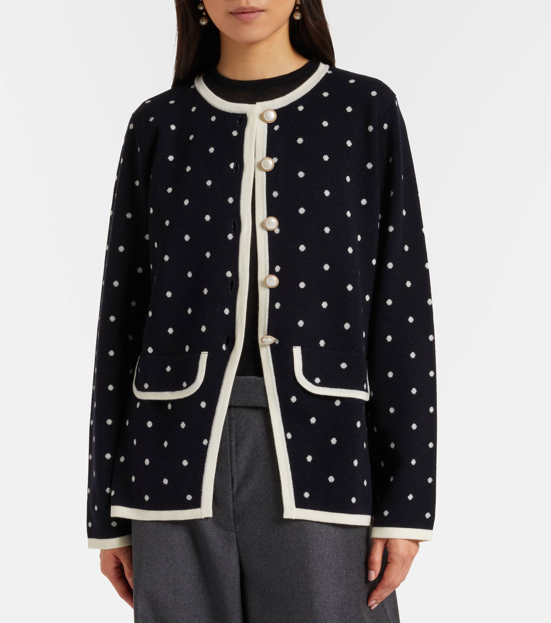 Mirja polka-dot wool-blend cardigan - 6
