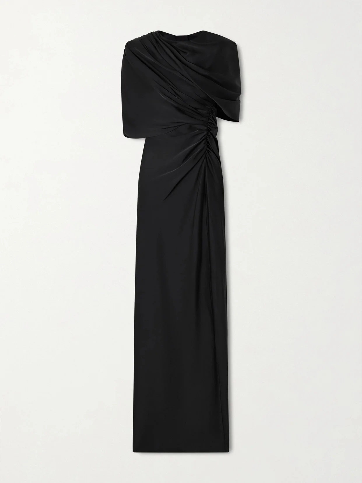Open-back Cape-effect Draped Satin Gown - 1