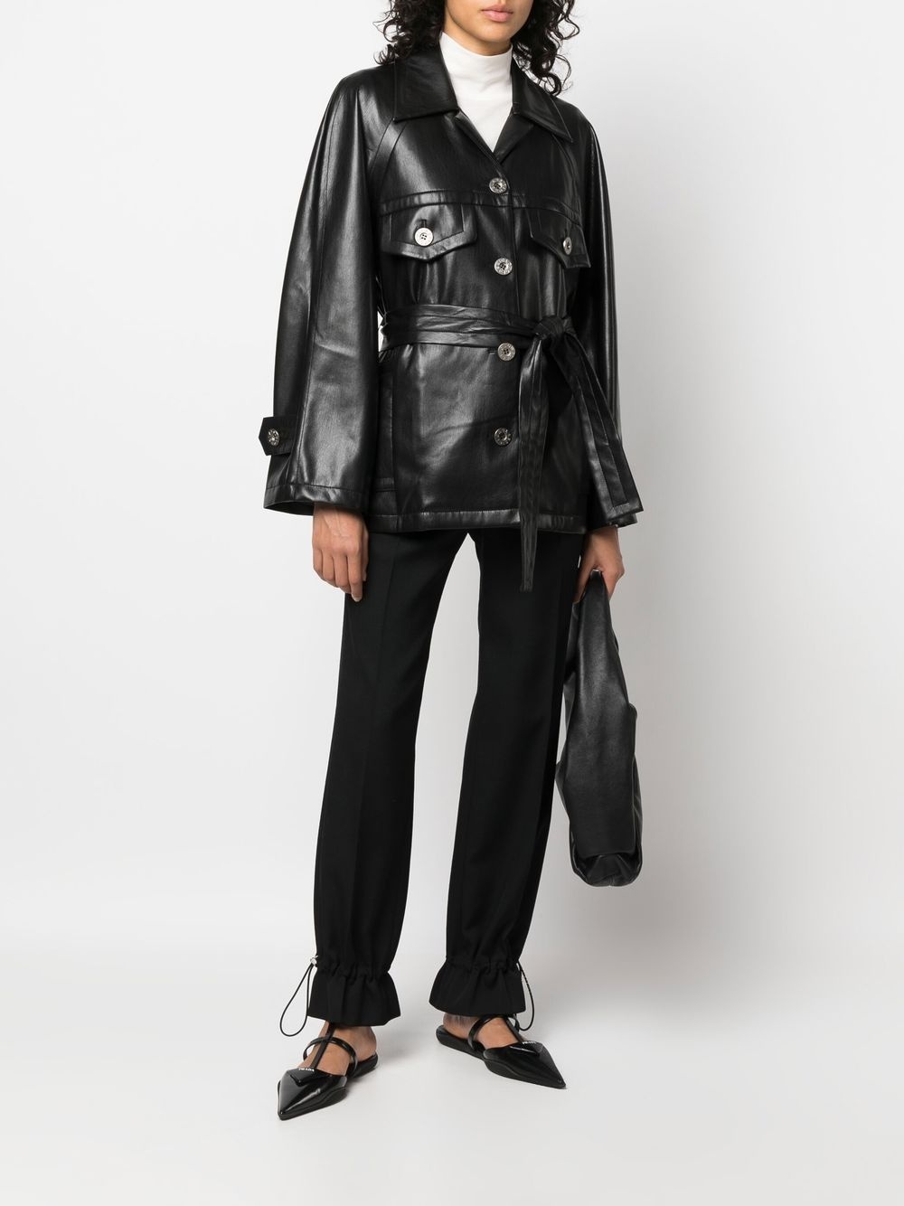 belted faux-leather coat - 2