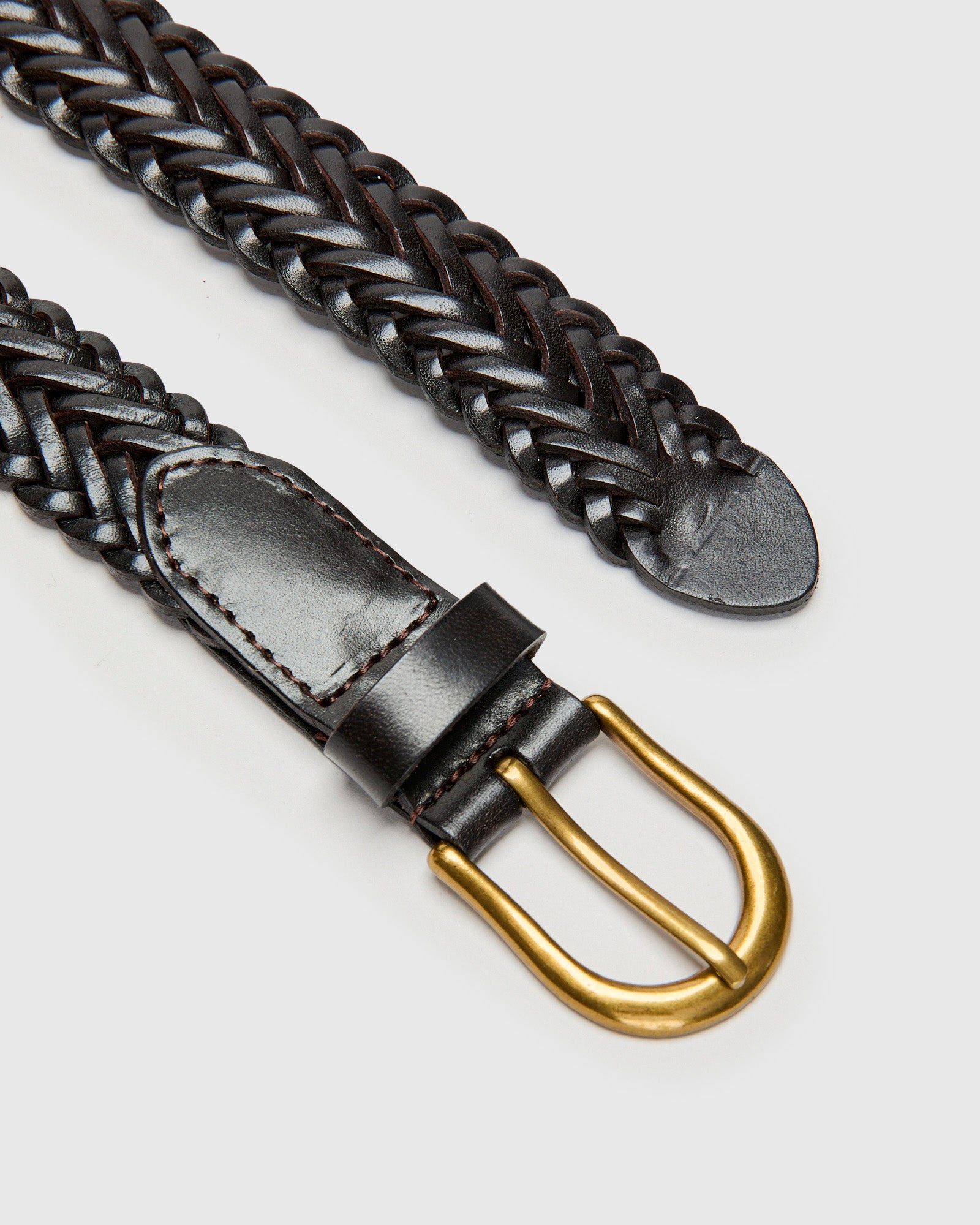 Braided Leather Mesh Belt in Brown - 2