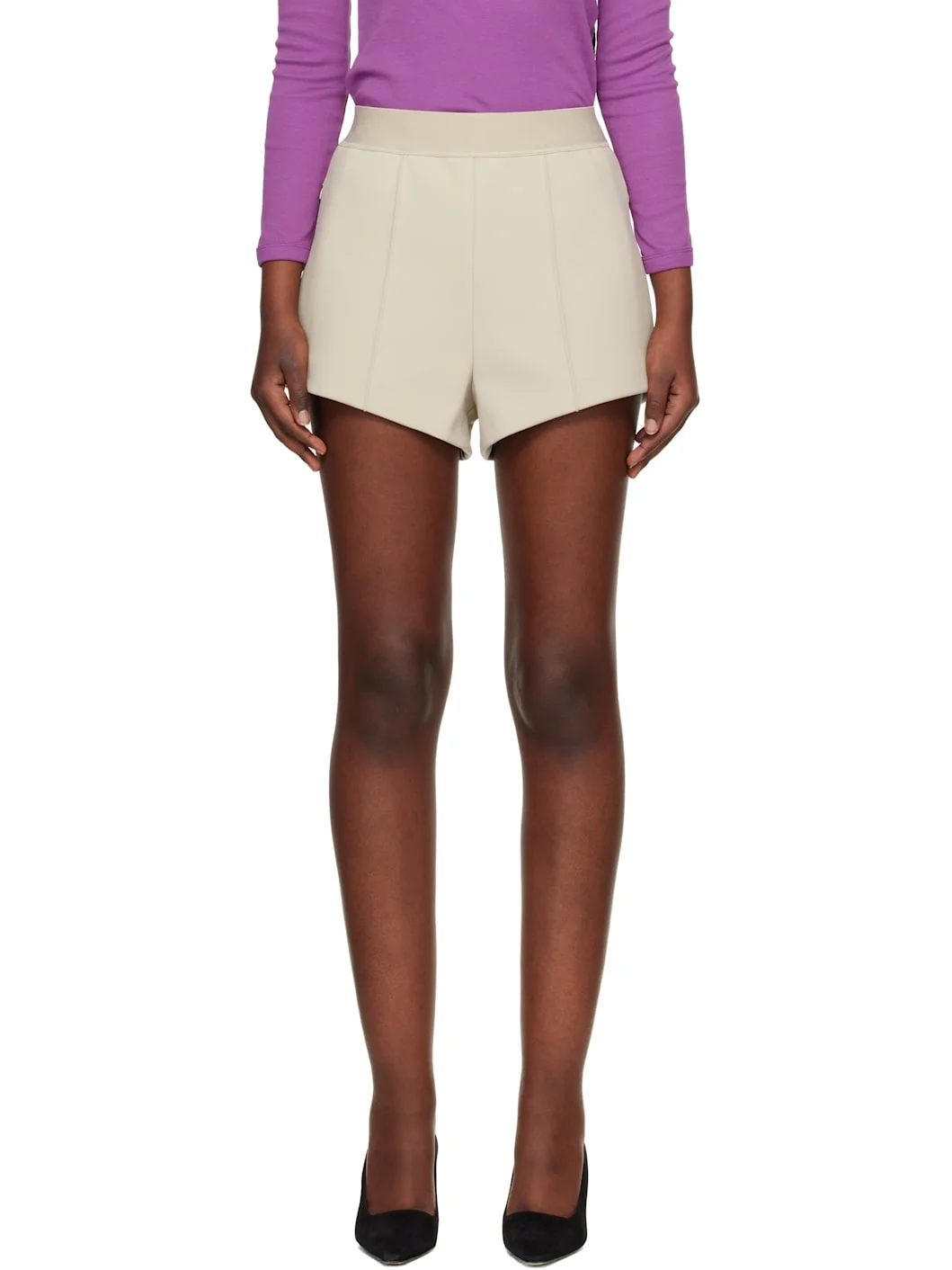 Beige Bonded Shorts - 1