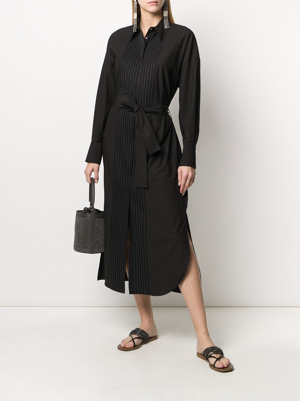 pleated bib belted shirt dress - 2