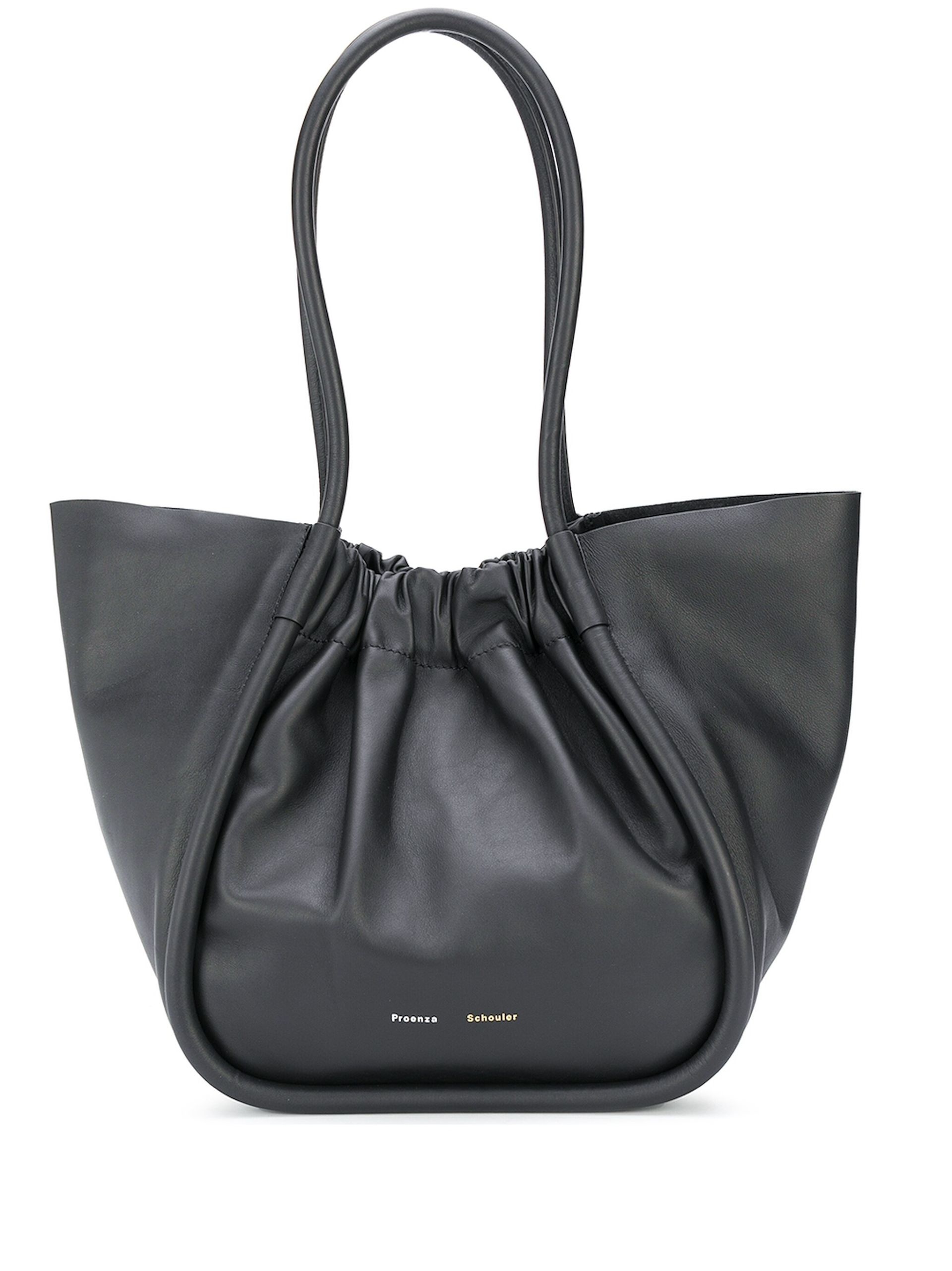 black Ruched large leather tote bag - 1