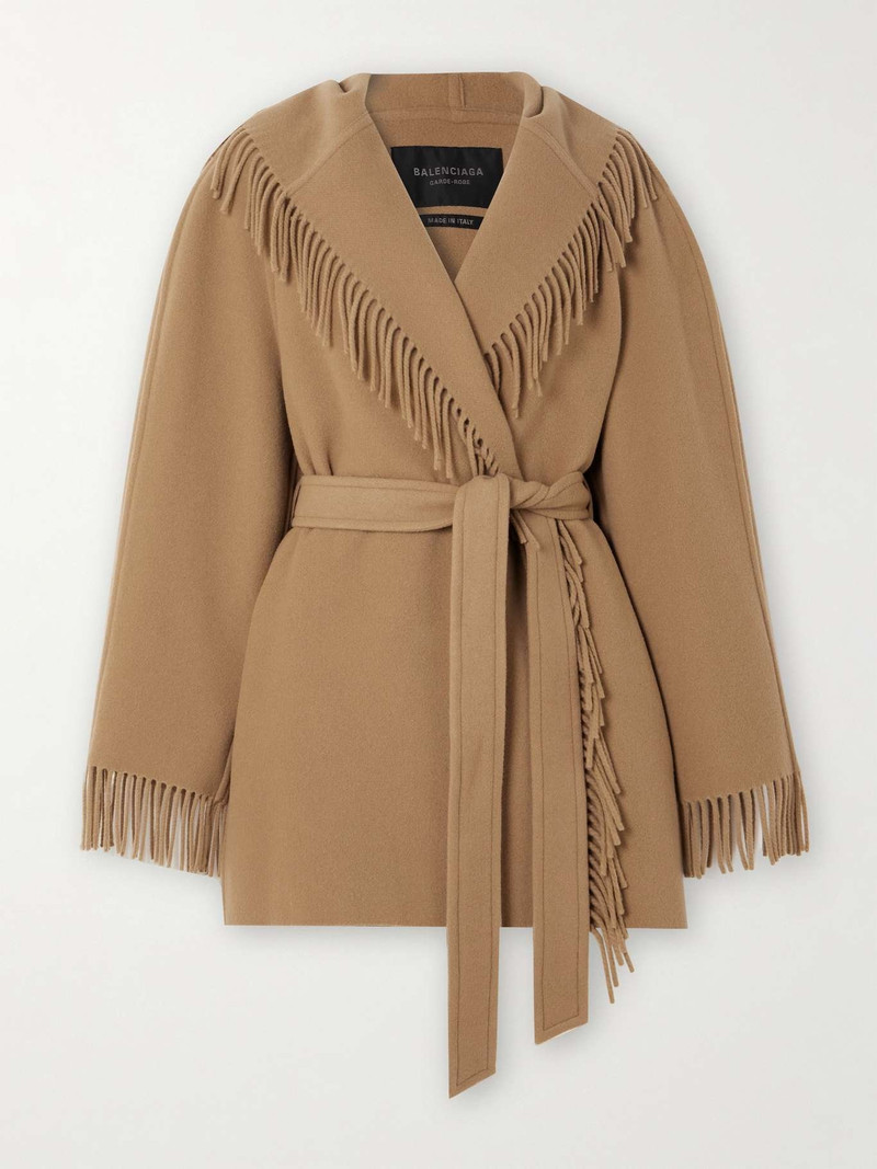 Belted fringed wool jacket 1