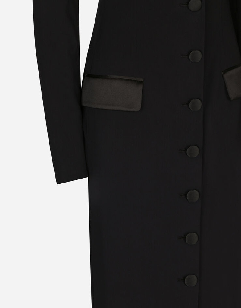 Long silk georgette coat with faux fur collar 9