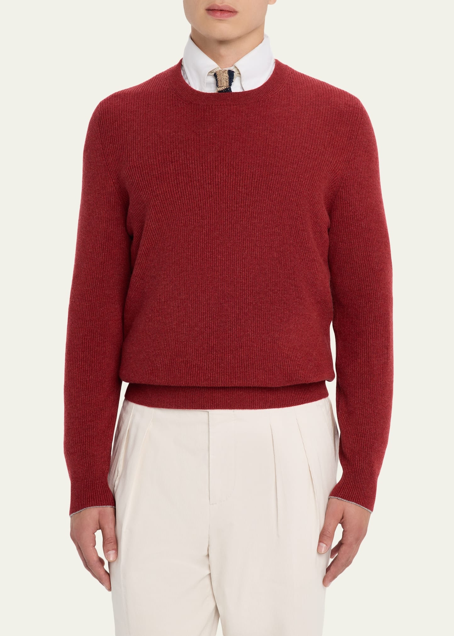Men's Cashmere English Rib Crewneck Sweater - 4