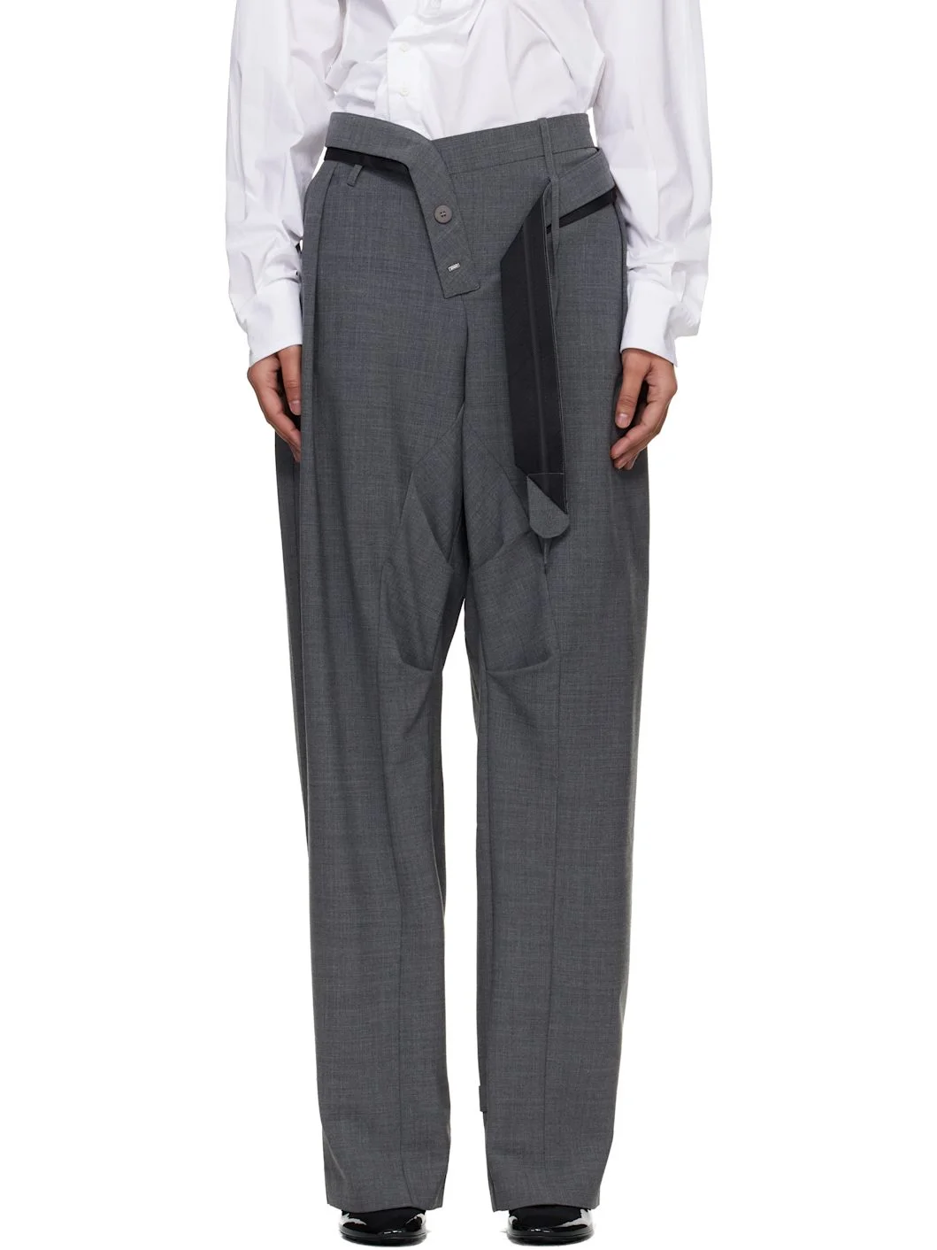 Gray Strapped Baggy Suit Trousers - 1