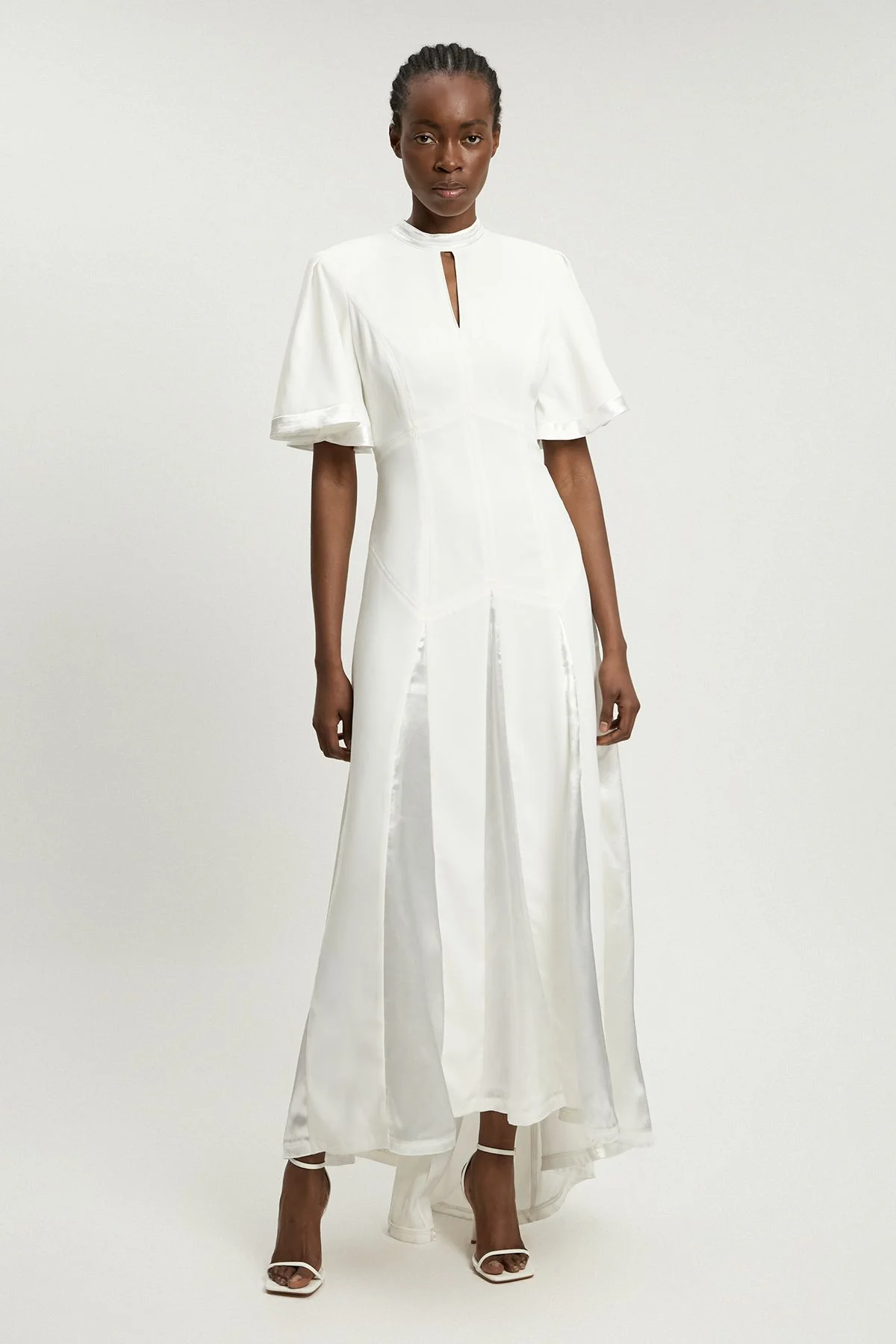 Satin Contrast Detail Woven Midi Dress - 1