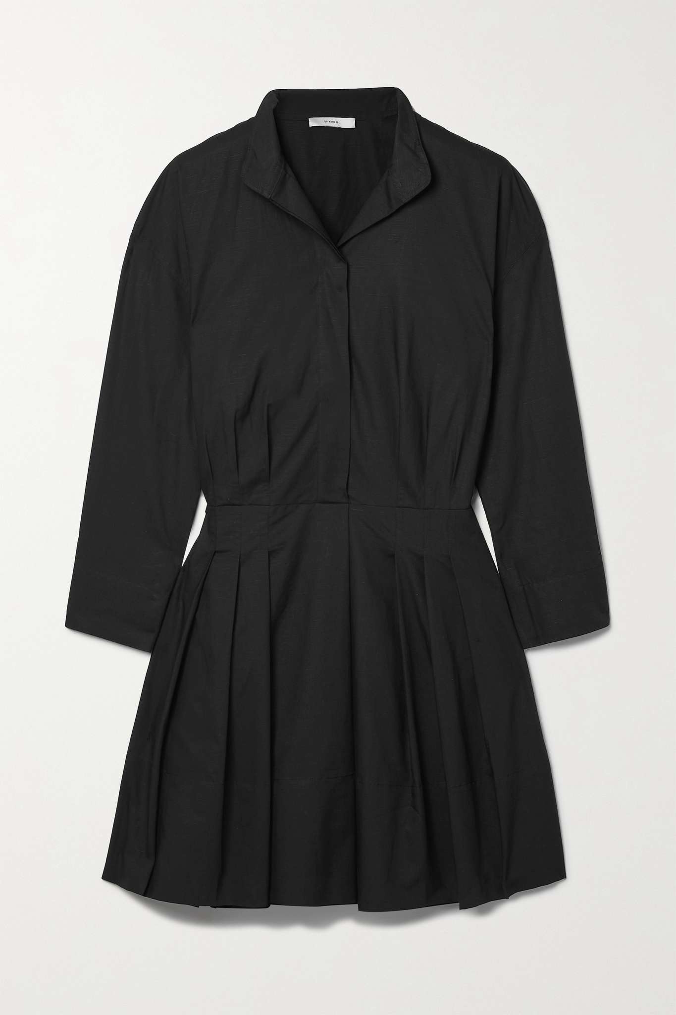 Pleated cotton and hemp-blend poplin mini shirt dress - 1