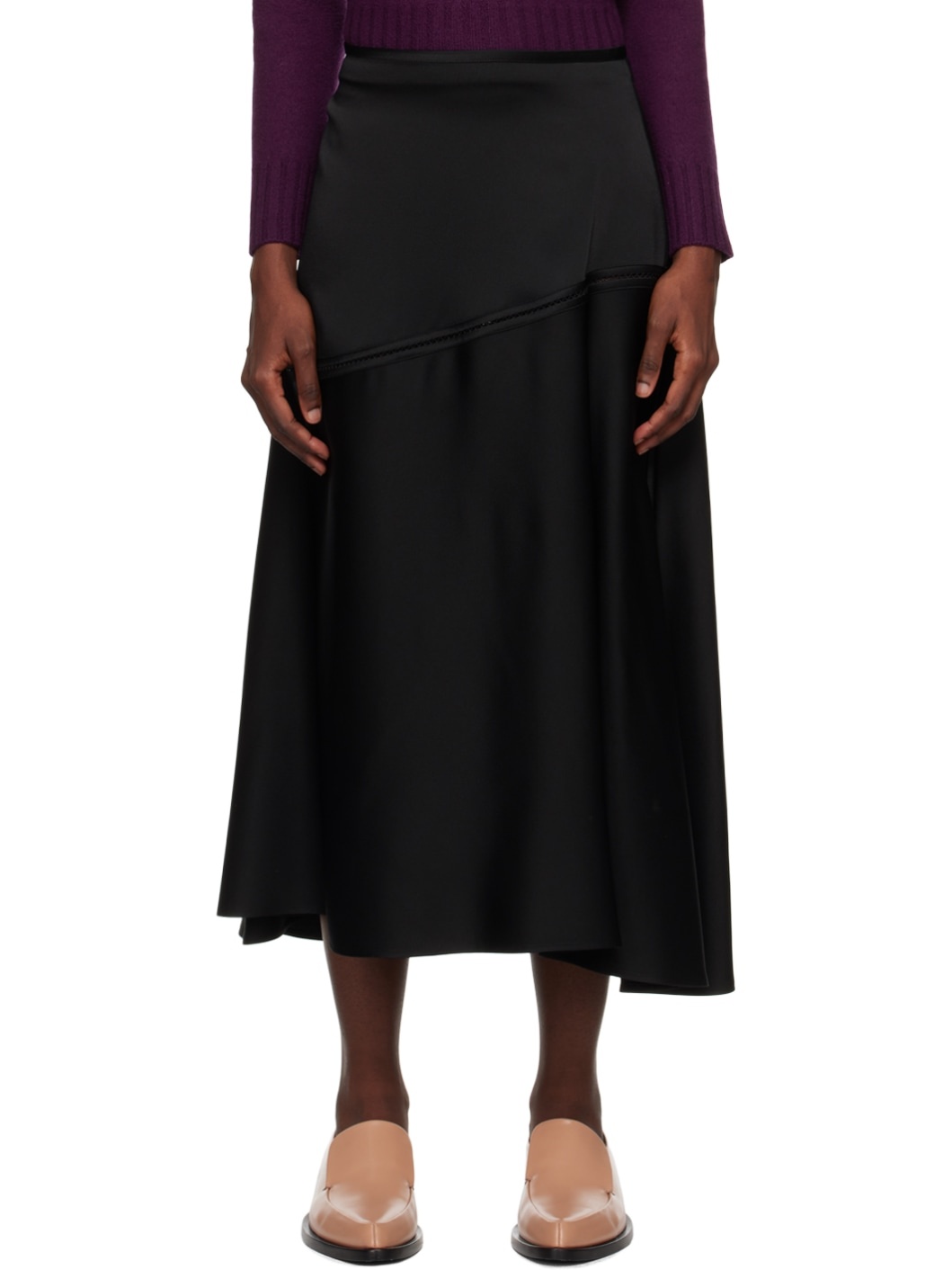 Black Flared Midi Skirt - 1