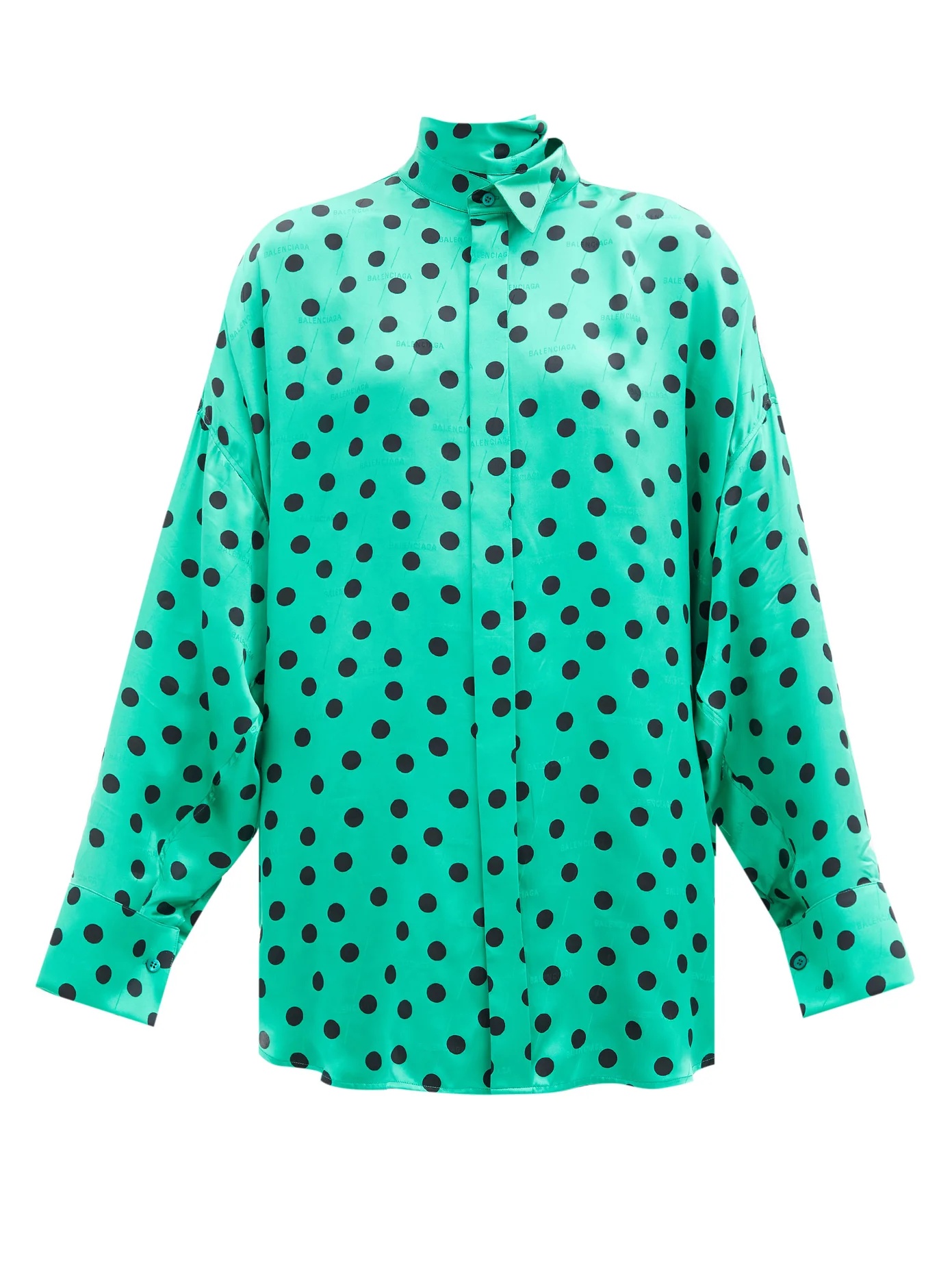 Logo-jacquard polka-dot silk blouse - 1