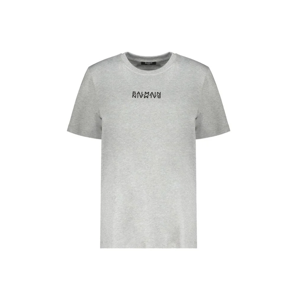 Balmain Logo-Embroidered Cotton T-Shirt — Gray - 1