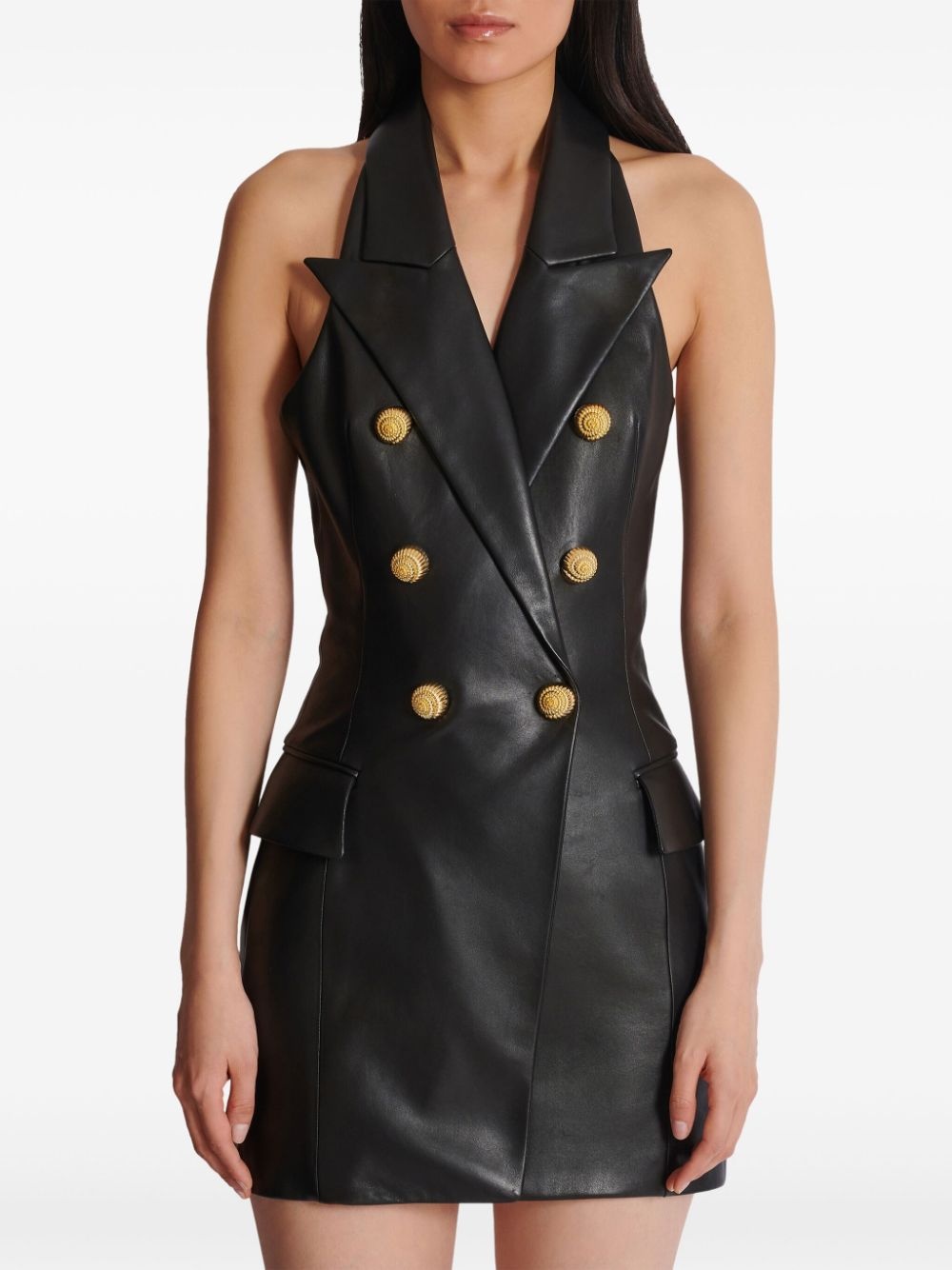 leather halterneck dress - 5