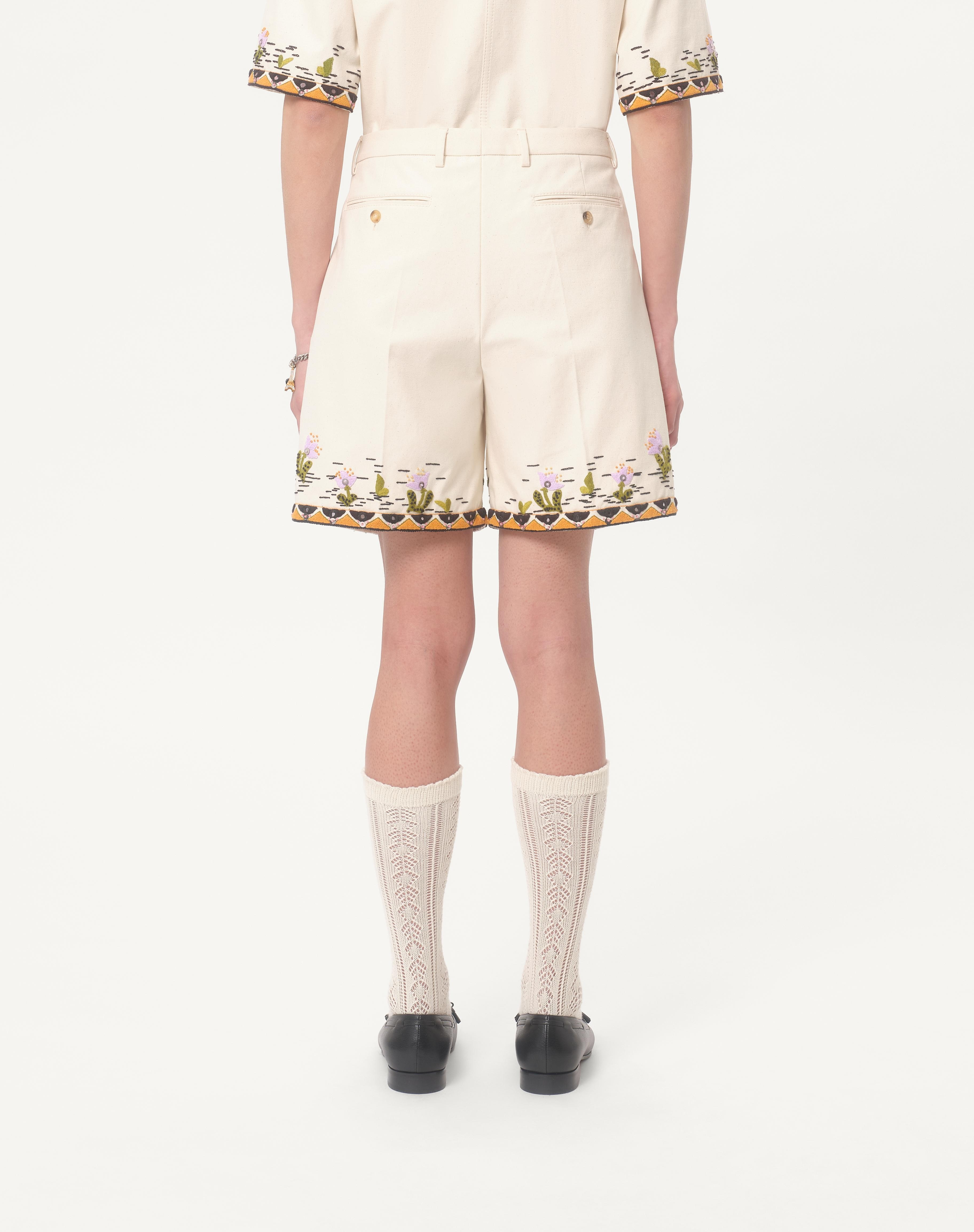 COTTON CANVAS BERMUDA SHORTS WITH FLORAL EMBROIDERY AND JACQUARD TRIMMINGS - 5