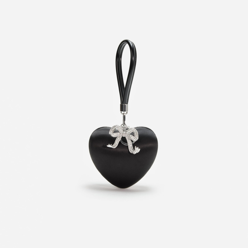 Black Satin Top Handle Heart Clutch 1