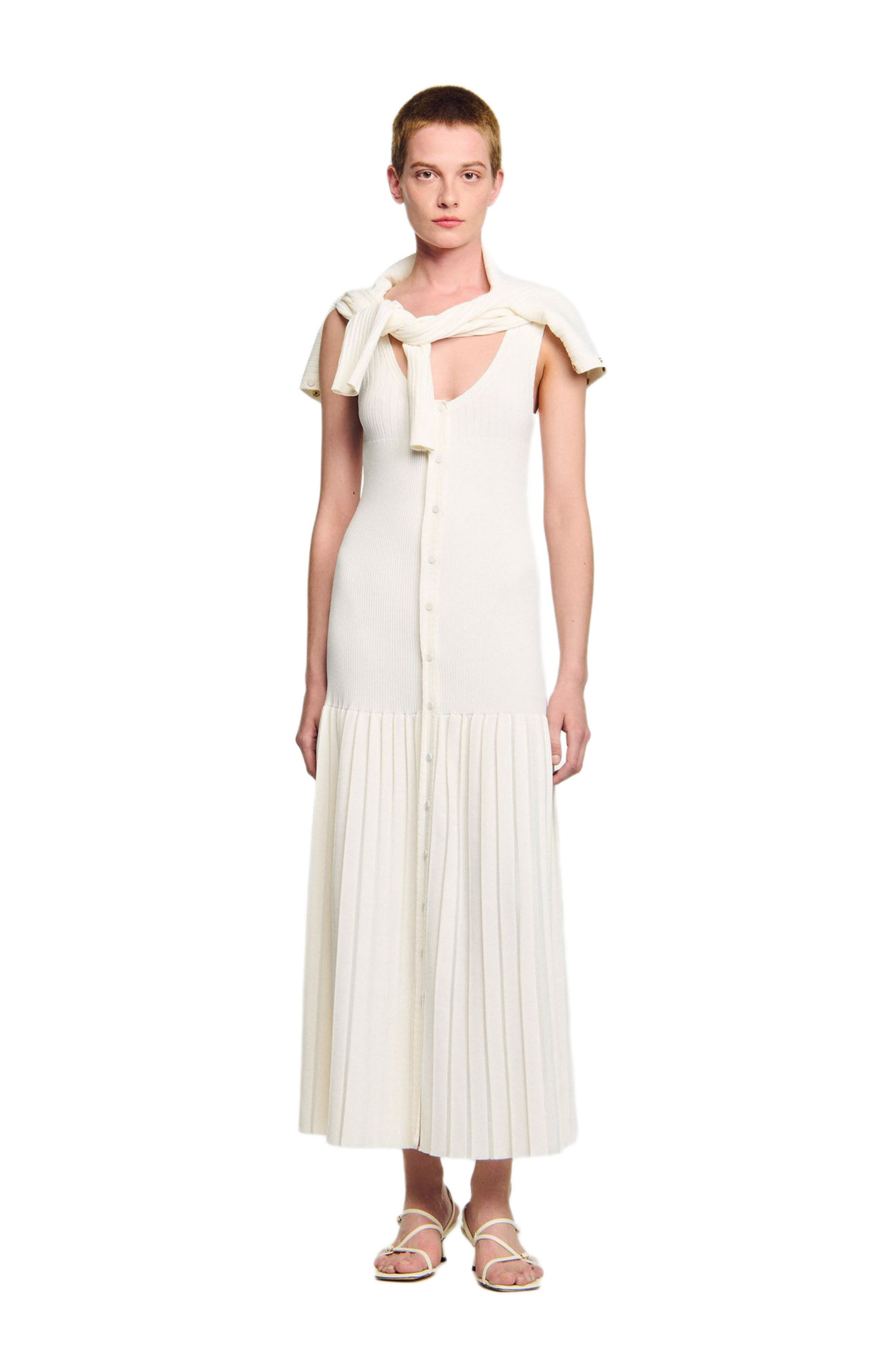 SANDRO V-neck knit maxi dress in Ecru at Nordstrom - 6