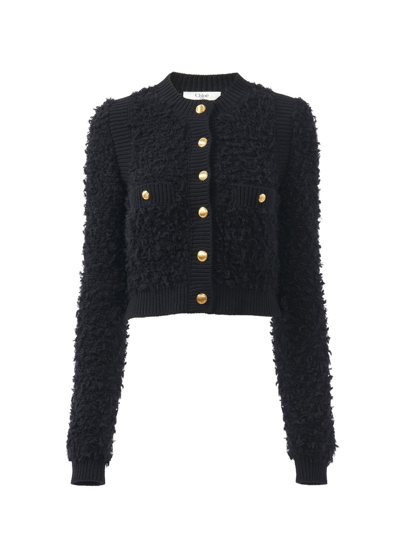 SHORT FITTED CARDIGAN IN TWEED KNIT - 1