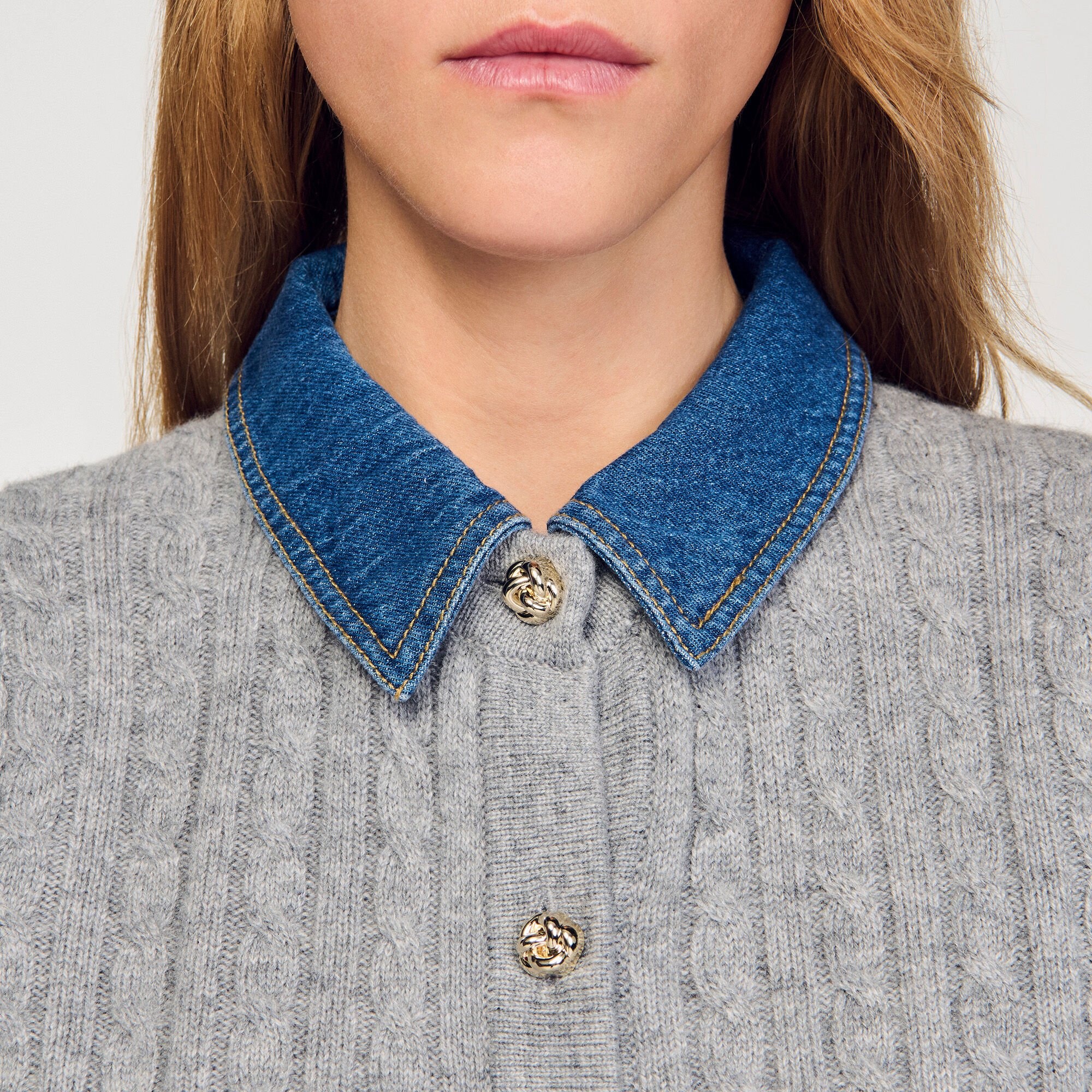 CARDIGAN WITH DENIM COLLAR - 3