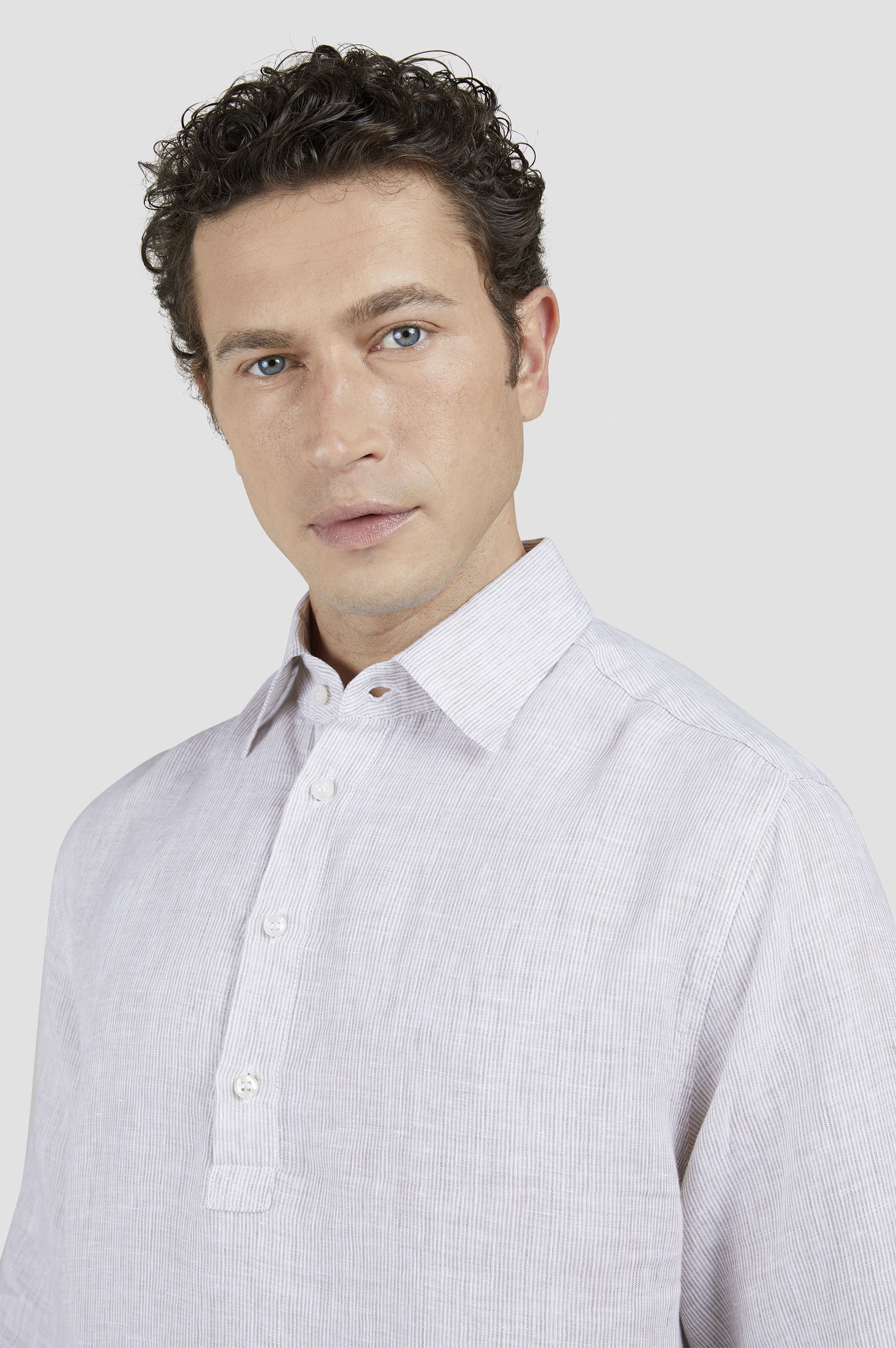 LINEN POPOVER SHIRT WITH SHORT SLEEVES - 4