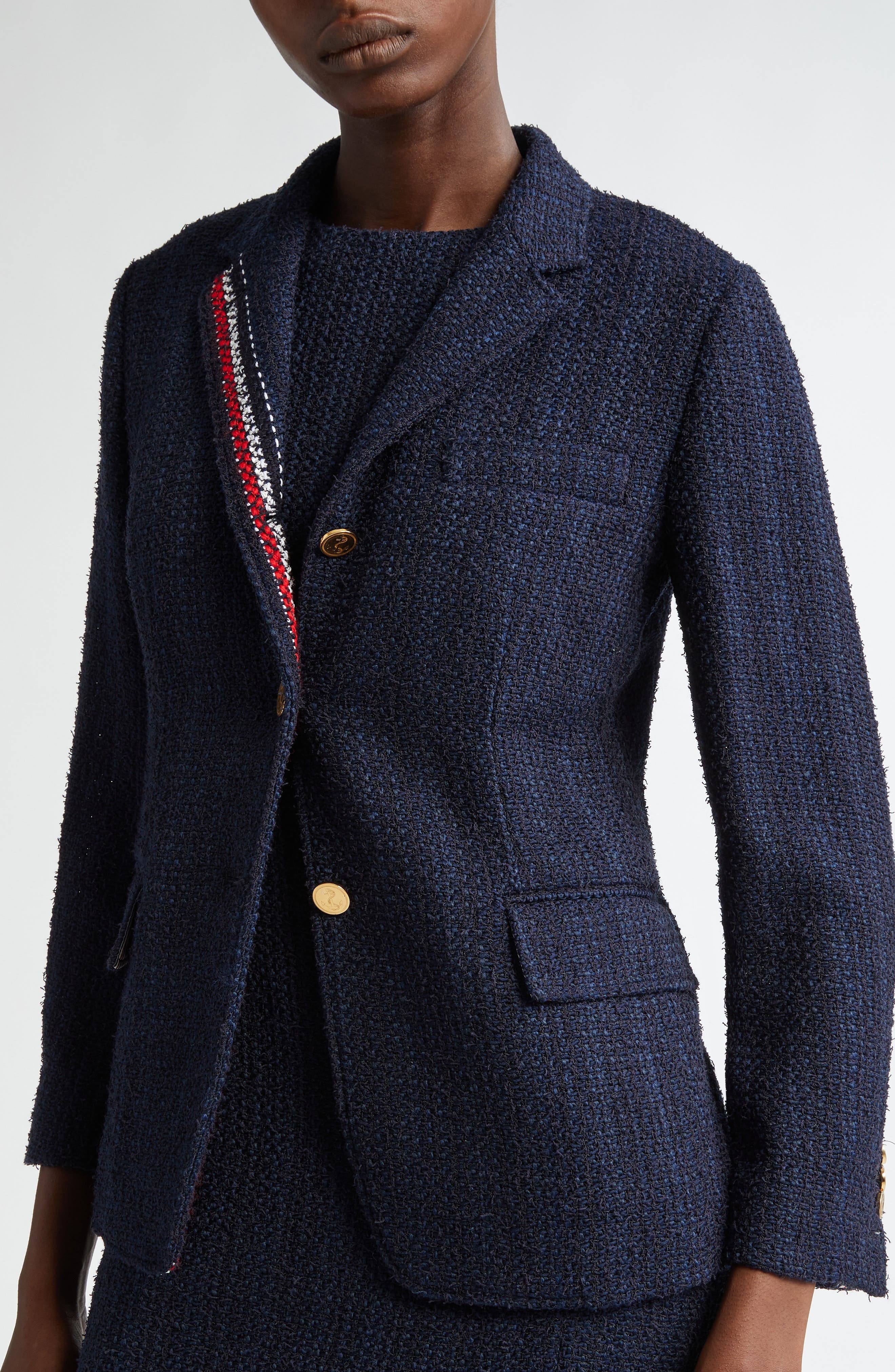 Thom Browne Unconstructed Tweed Blazer in Navy at Nordstrom - 5