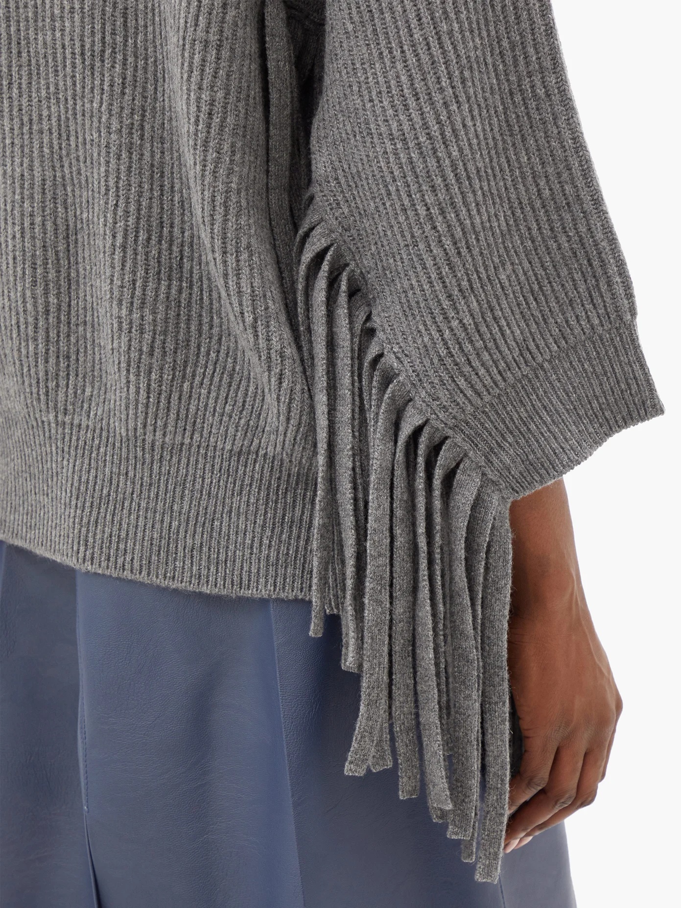 Fringed rib-knitted cashmere-blend sweater - 4