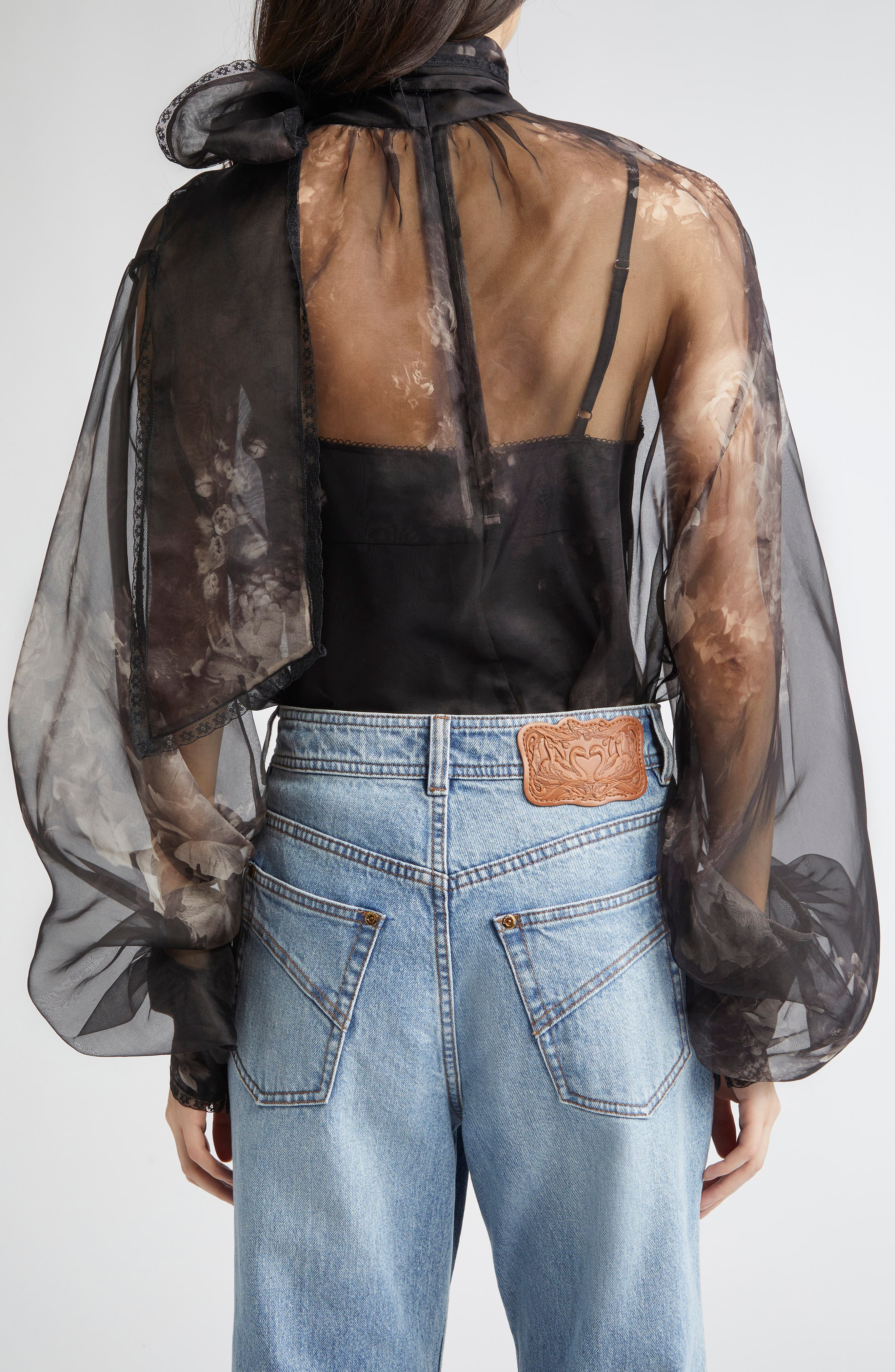 Zimmermann Hypnotic Pussy Bow Organza Top in Ghost Floral at Nordstrom - 3
