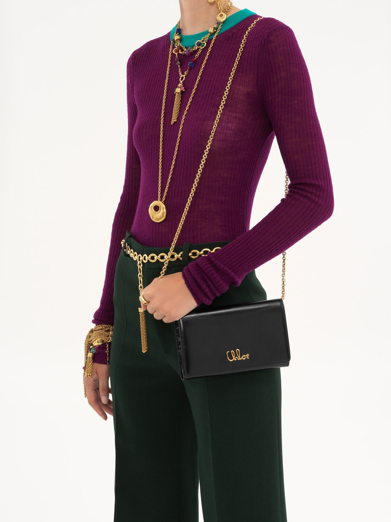 Chloé CHLOÉ ICONIC FLAP WALLET ON CHAIN IN SHINY LEATHER outlook