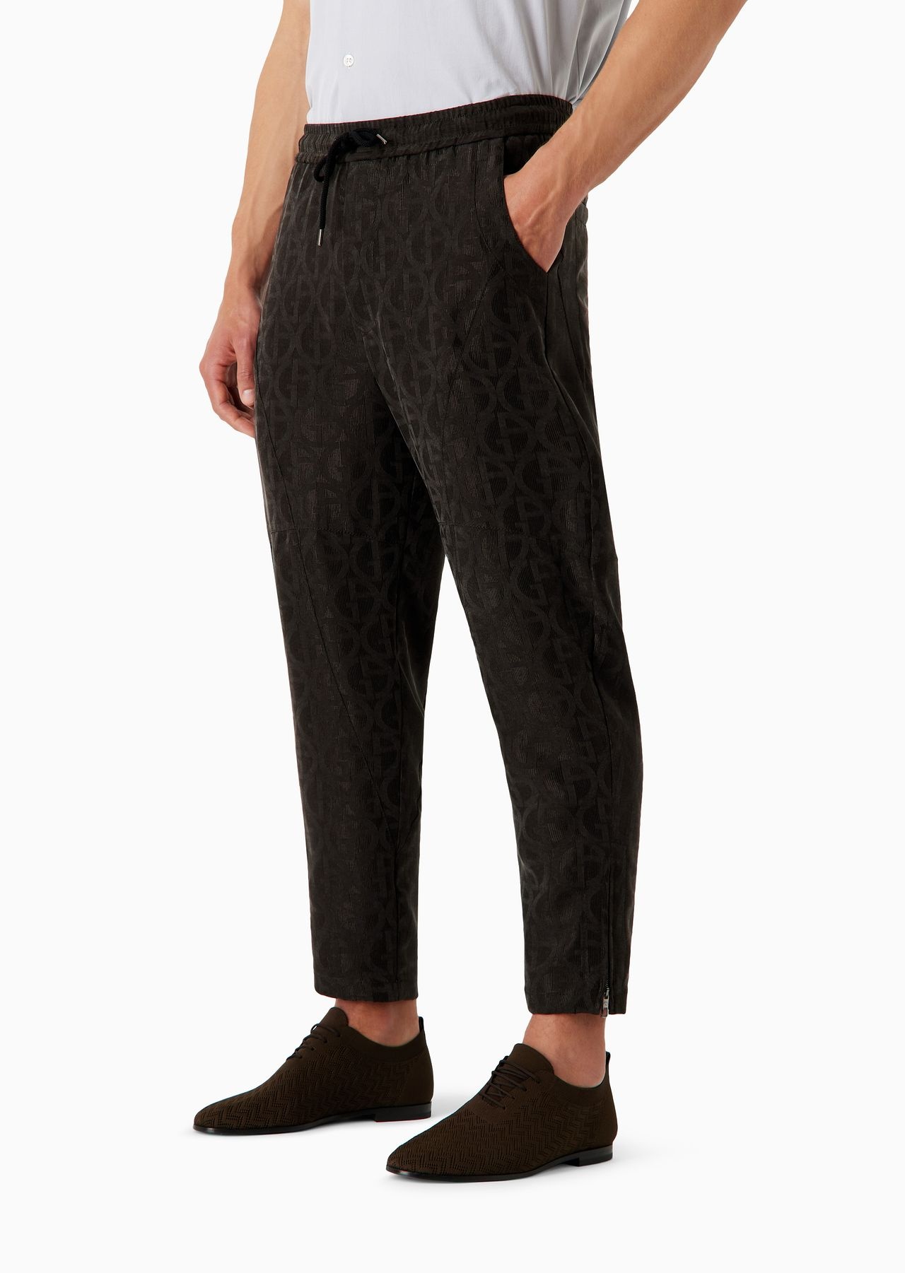 Flat-front trousers in cupro jacquard with all-over ASV monogram logo - 2