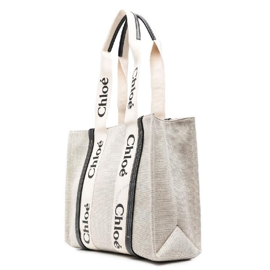 Chloe Medium Woody Linen Logo Tote Bag - 2