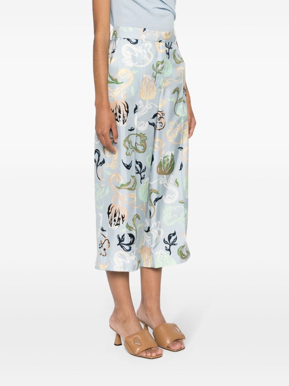 graphic-print silk cropped trousers - 3