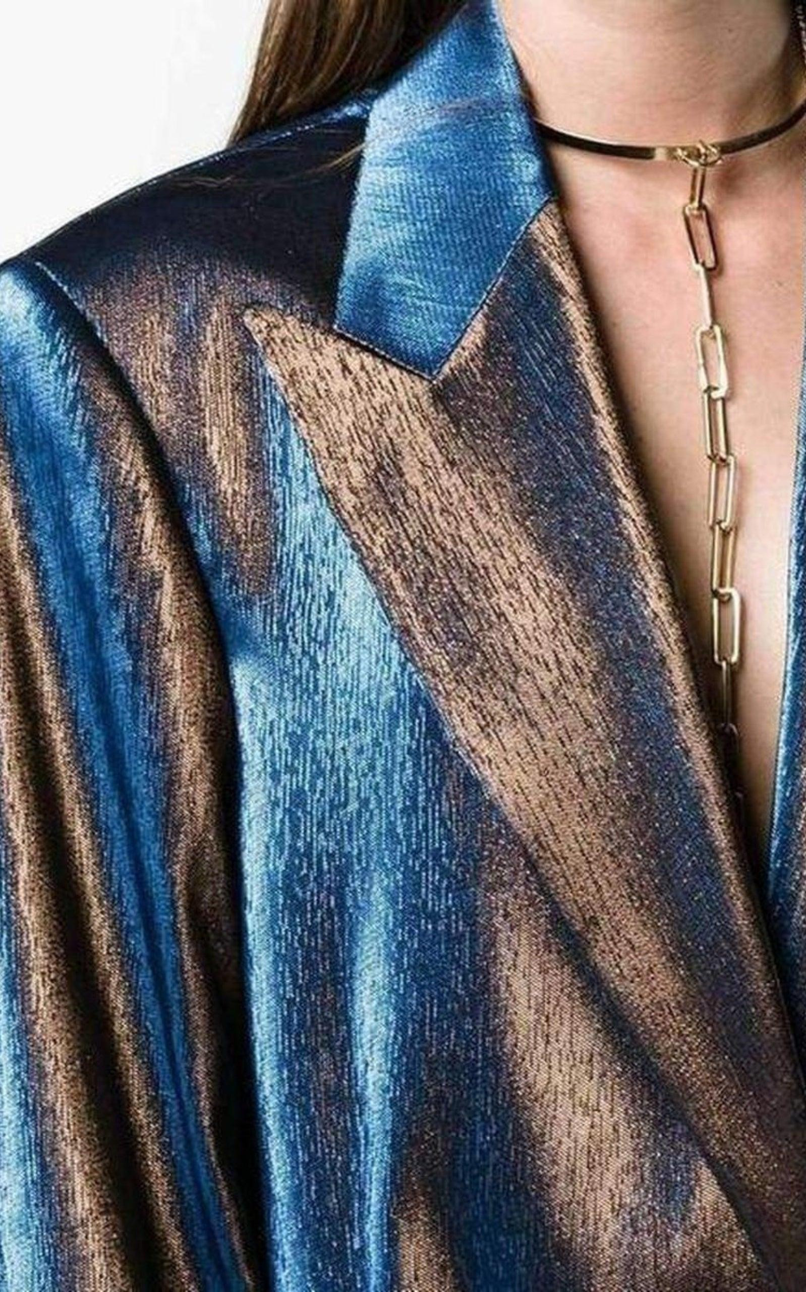 Two-Tone Lamé Blazer - 5