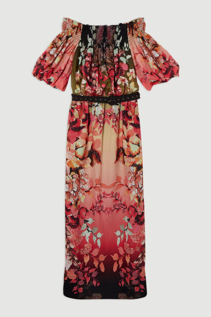 Voile Mirrored Floral Woven Bardot Midi Dress 4