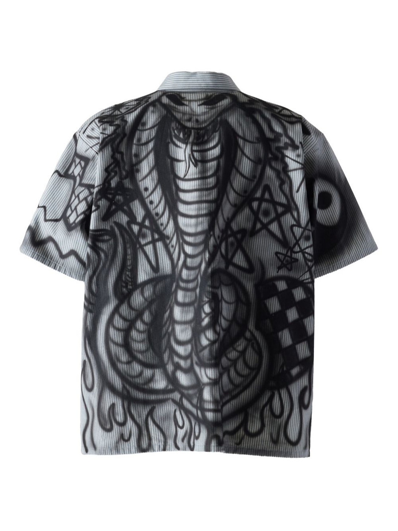 SATOSHI NAKAMOTO pinstripe graphic polo shirt outlook