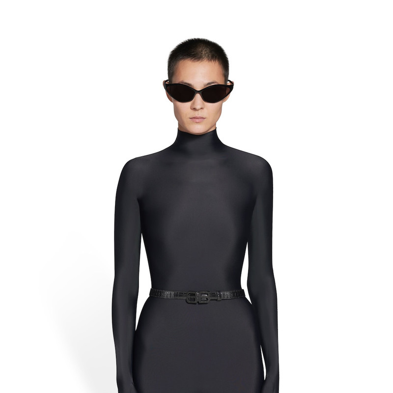 Women's Bb Hourglass Thin Belt Crocodile Embossed With Rhinestones in Black 3