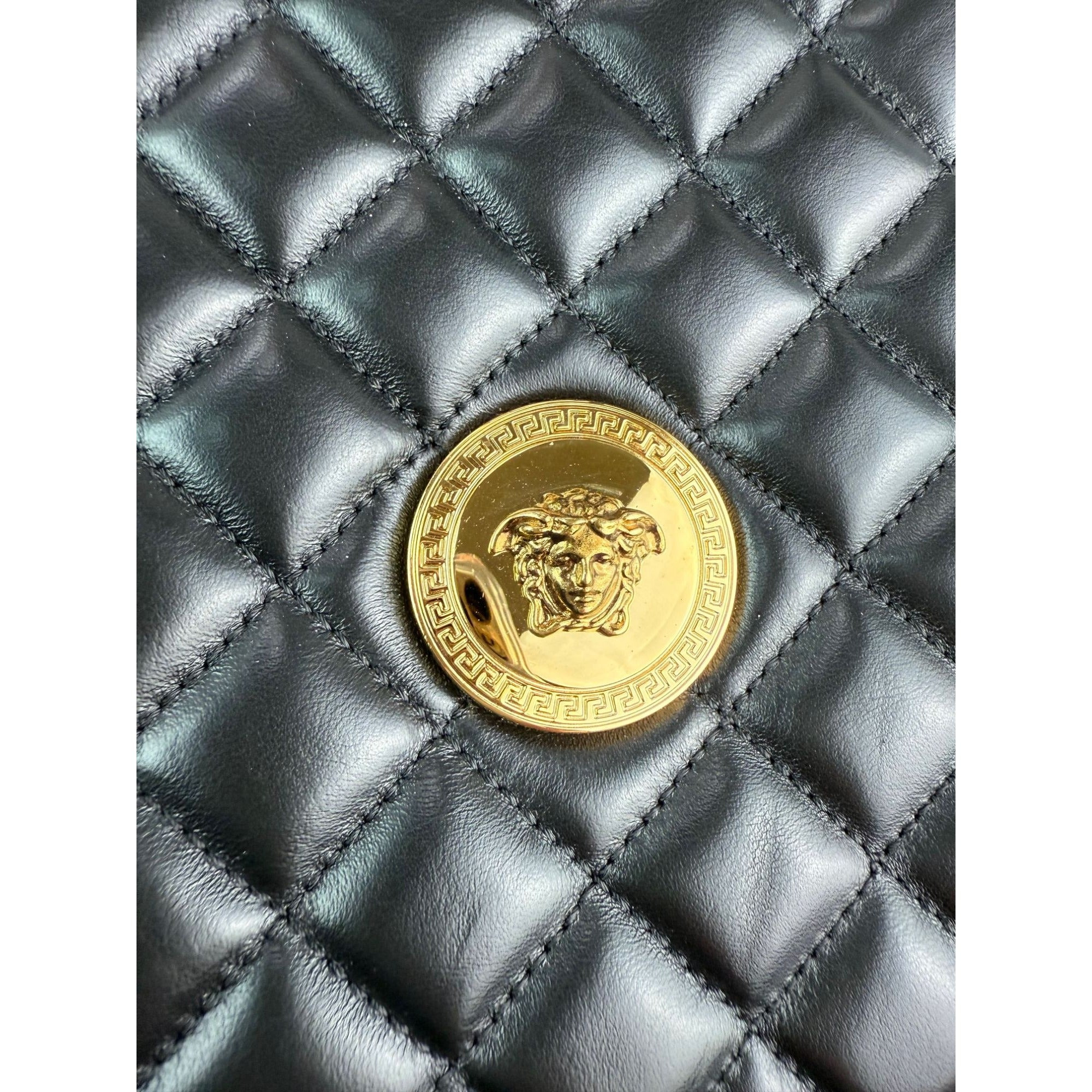 Versace Gianni - Versace Gianni Nappa Quilted Medusa Black Leather Tote Bag - 4