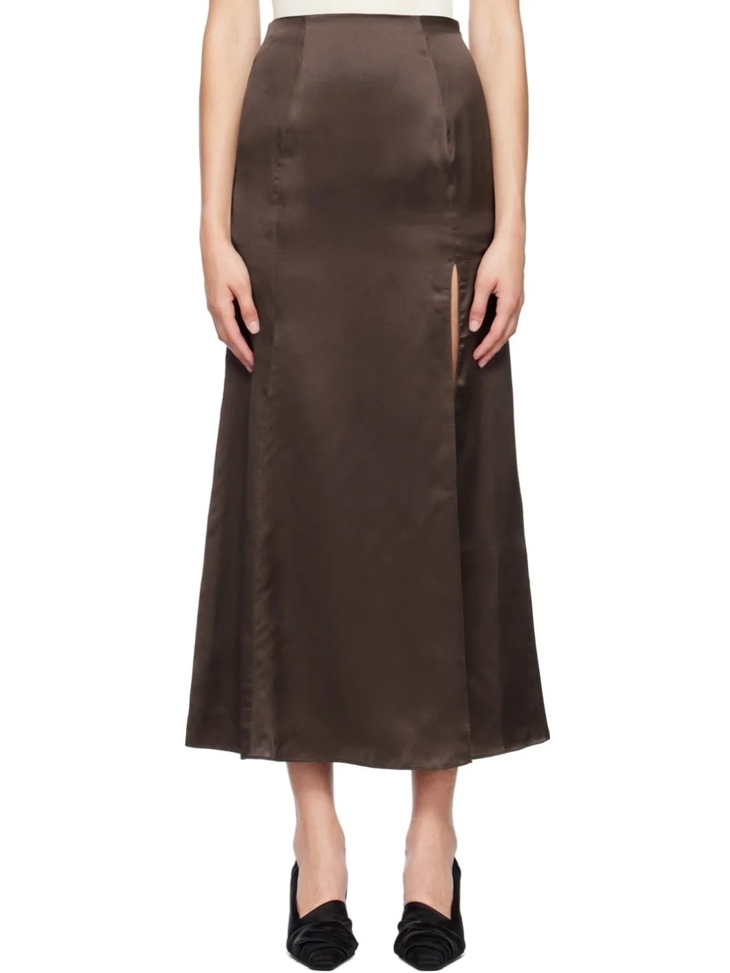 Brown Organic Silk Maxi Skirt - 1