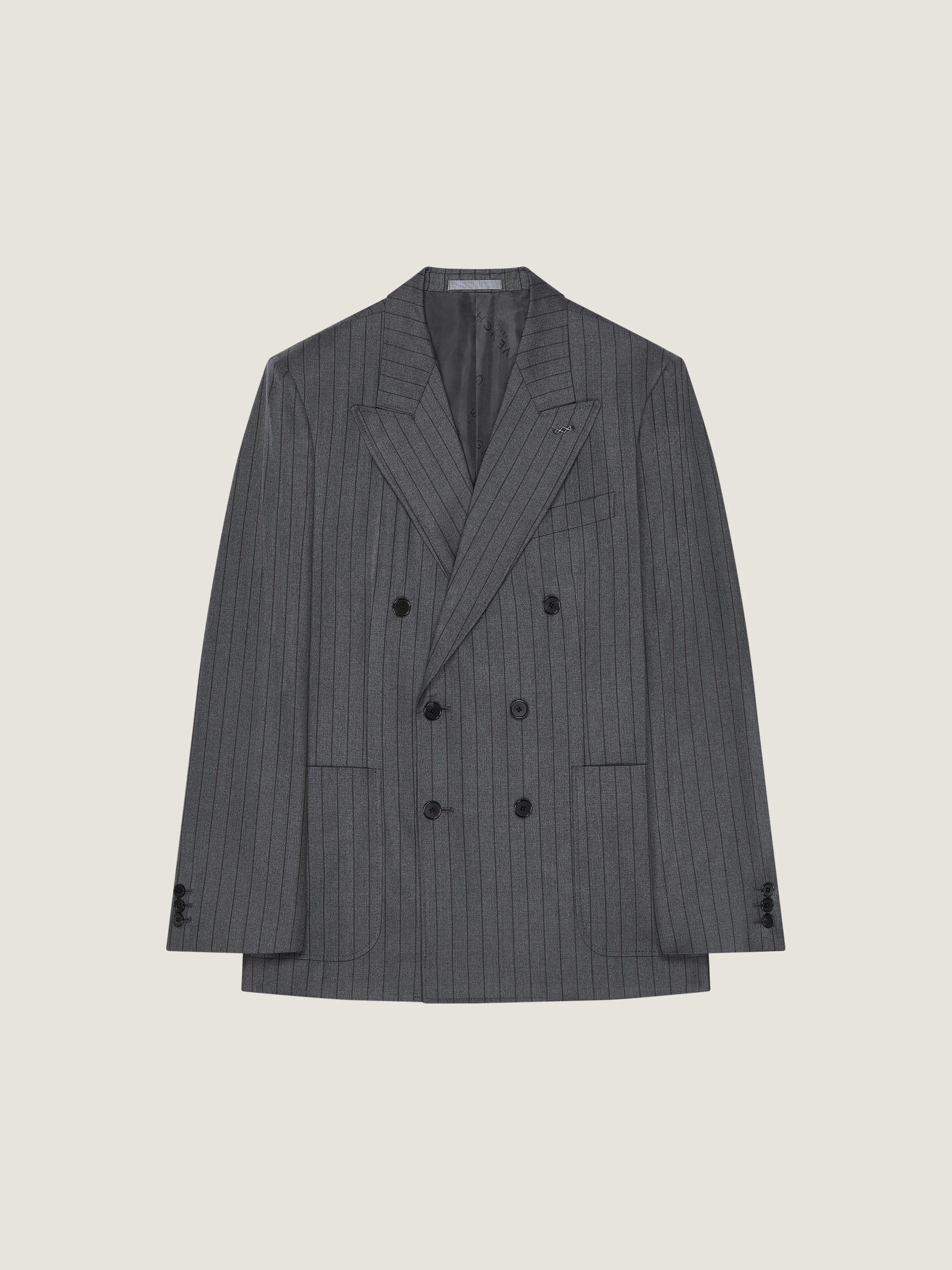 DOUBLE-BREASTED FITTED STRIPED JACKET IN WOOL - 1