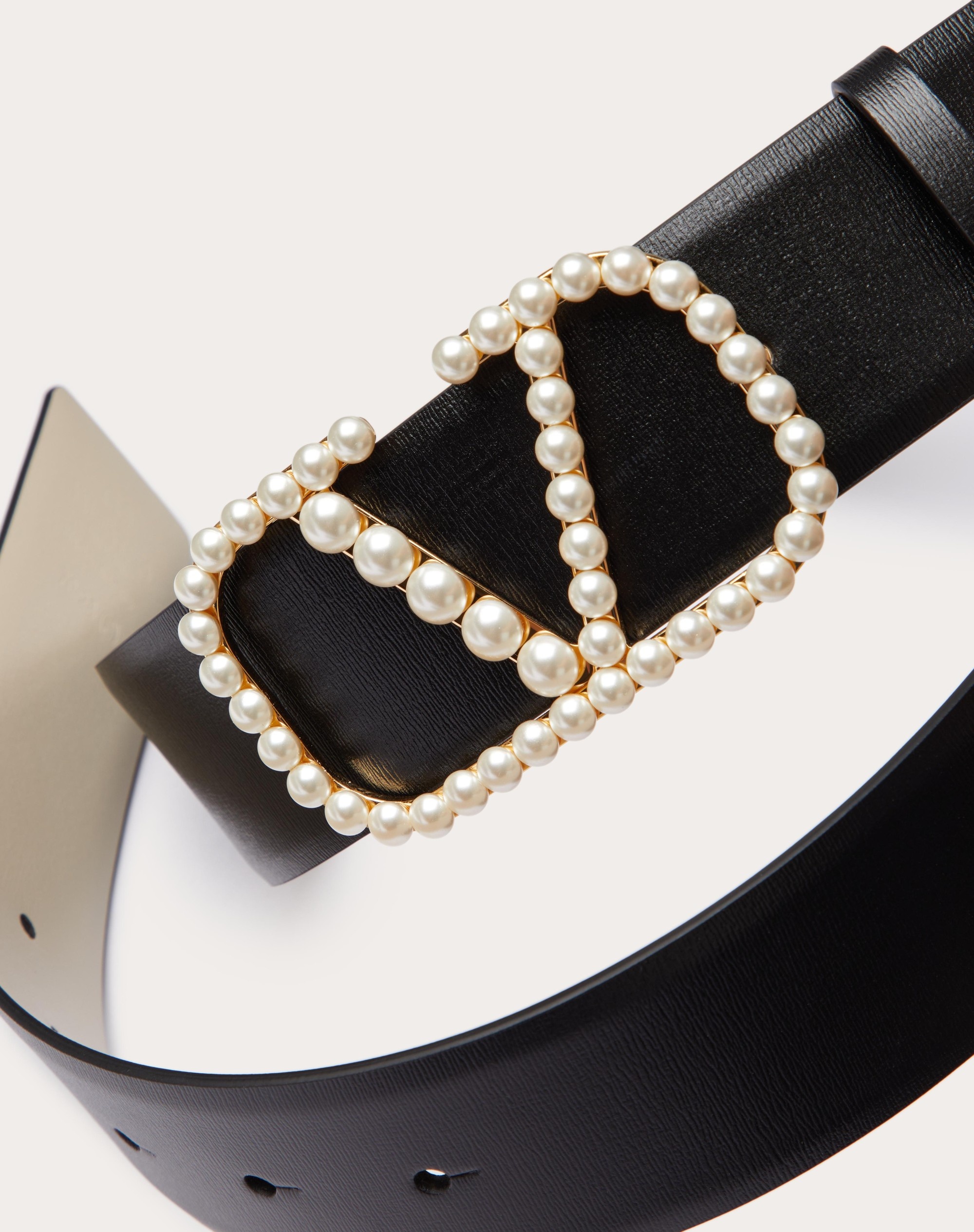 VLOGO SIGNATURE REVERSIBLE BELT IN SHINY CALFSKIN WITH PEARLS 40 MM - 2