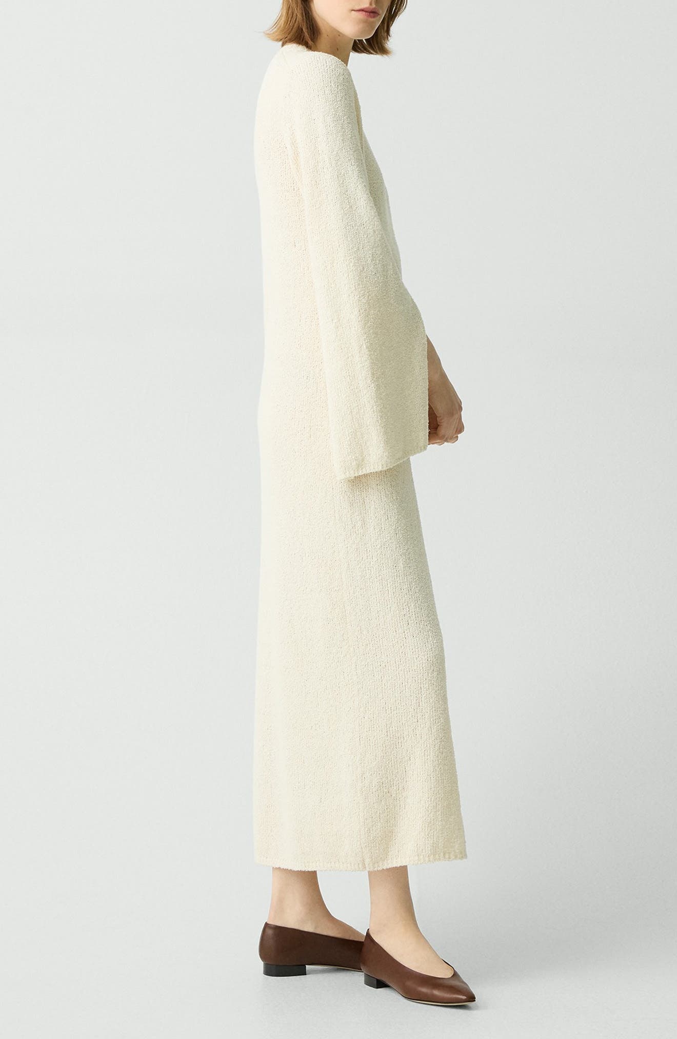 Theory Long Sleeve Organic Cotton Blend Bouclé Sweater Dress in Ivory at Nordstrom - 3